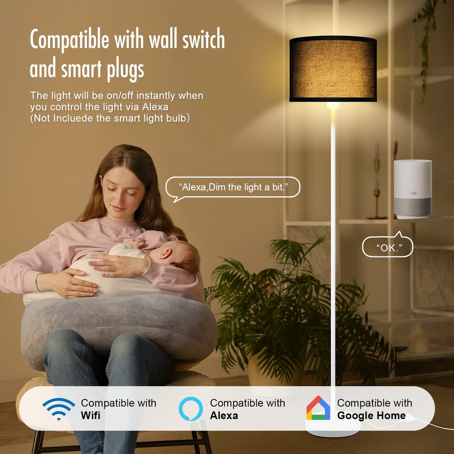 Floor Lamp Black, Standing Lamp, 58" Tall Lamps for Living Room, Simple Pole Lamp with Black Lampshade, On/Off Foot Pedal, Bright Dimming Light for Kids Room Bedroom Office Decor(Without Bulbs)
