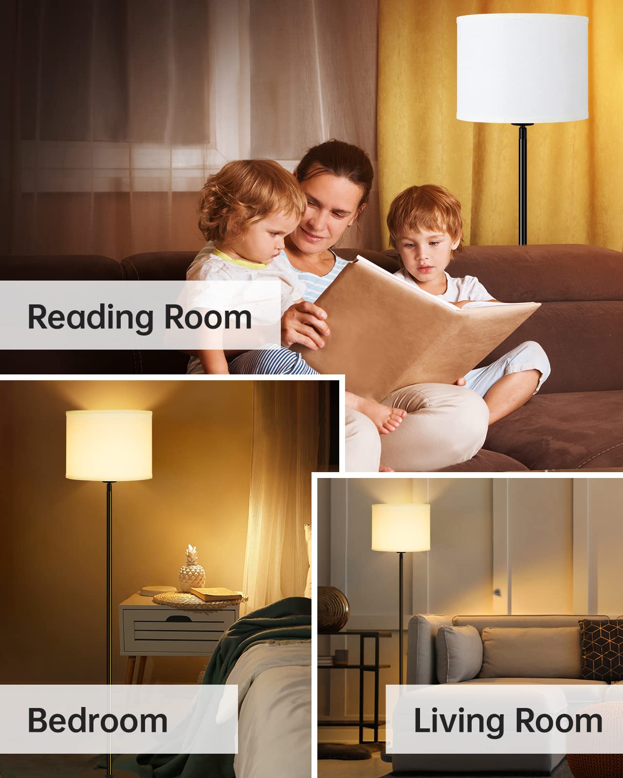 Floor Lamp Black, Standing Lamp, 58" Tall Lamps for Living Room, Simple Pole Lamp with Black Lampshade, On/Off Foot Pedal, Bright Dimming Light for Kids Room Bedroom Office Decor(Without Bulbs)