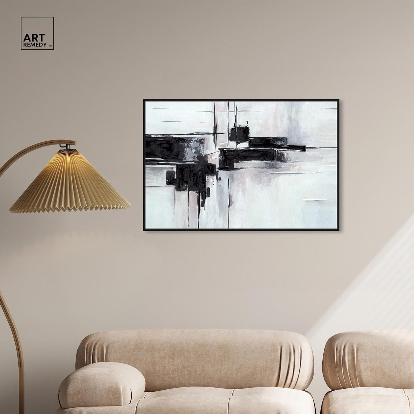 Abstract Journey Canvas Black and White Art, Gold Frame, 45" x 30"