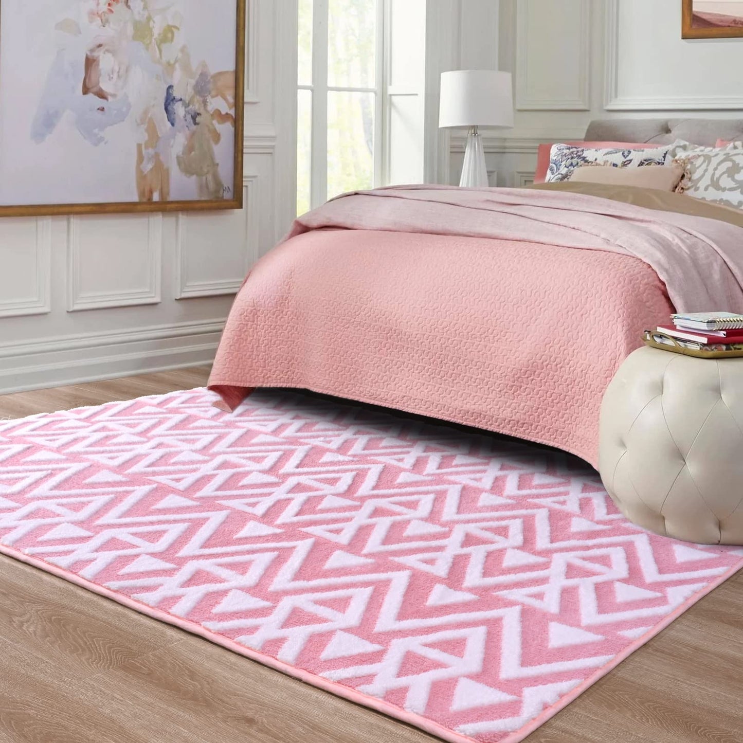 Ompaa Ultra Soft Geometric Bedroom Rugs Memory Foam Carpet, Black 7 x 10 Feet Large, Cozy Area Rugs for Living Room Couch Dorm Bedside Kids Girls Teens Room Nursery Decor Floor Mat