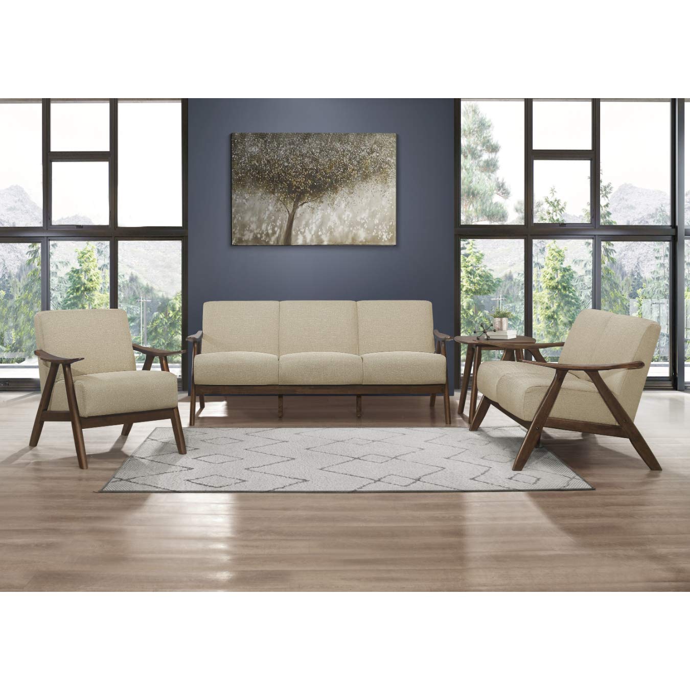 Lexicon Mid Century Modern Accent Chair with Solid Wood Frame in Walnut Finish, Upholstered Living Room Lounge Arm Chair, Thick and Comfy Innerspring Seat Cushion, Linen-Look Fabric, Gray