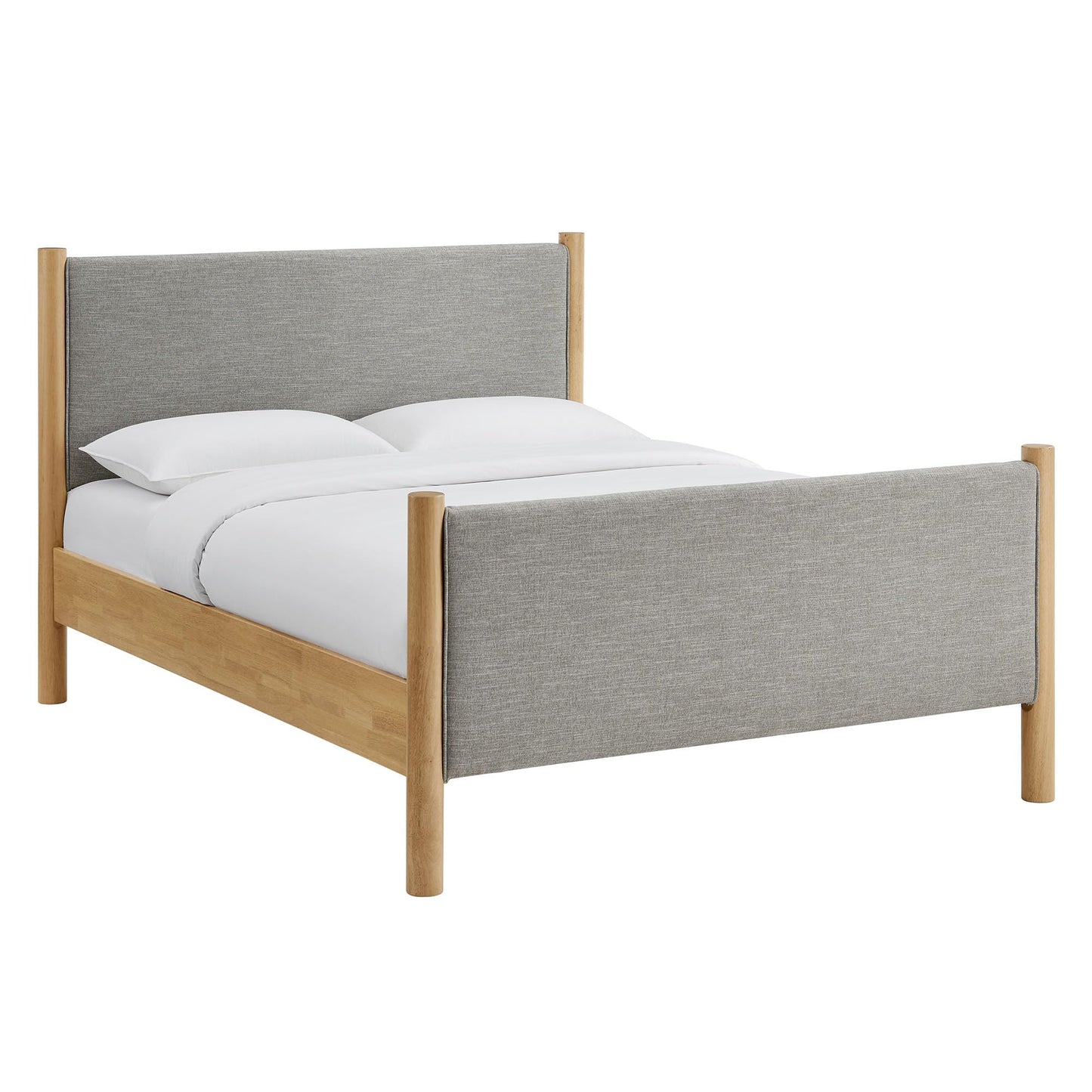 Modway Maven King Size Bed Frame in Tan Walnut with Faux Leather Upholstered Headboard and Footboard – Wood King Platform Bed Frame – No Box Spring Needed