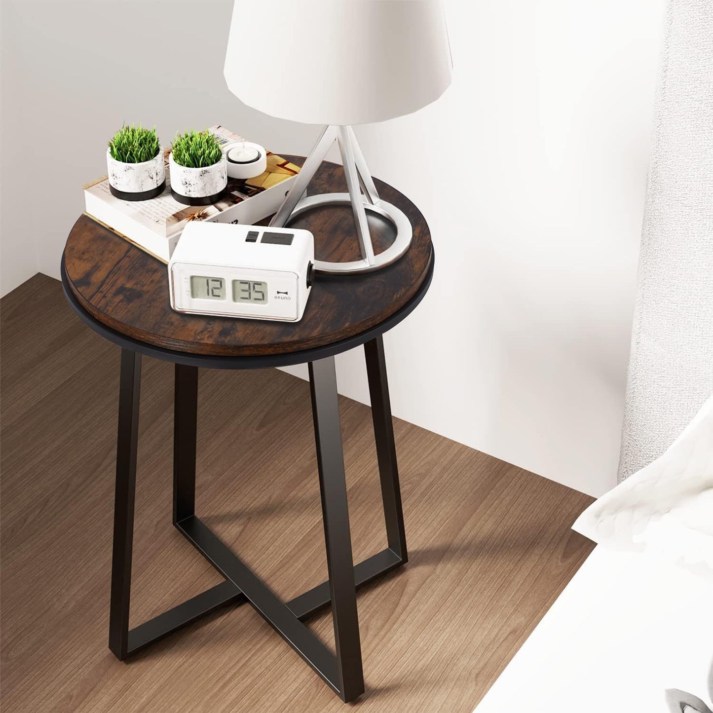 Round End Tables, Small Side Table White Marble Texture MDF Top,Metal Frame Gold Color, Tall End Table for Bed Room,Coffee Tea End Table for Living Room (White Marble+Gold)