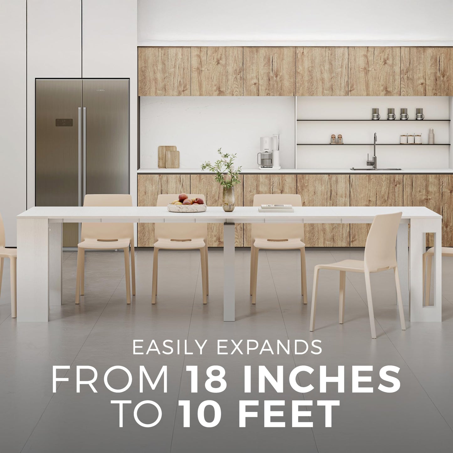 Mobili Fiver, Easy, Extendable Console Table with Extension Leaves Holder, 17.7(120.1) x35.4 in, Rustic Oak, for 4-12 People, Space Saving Dining Table for Entrance, Living Room, Italian Furniture
