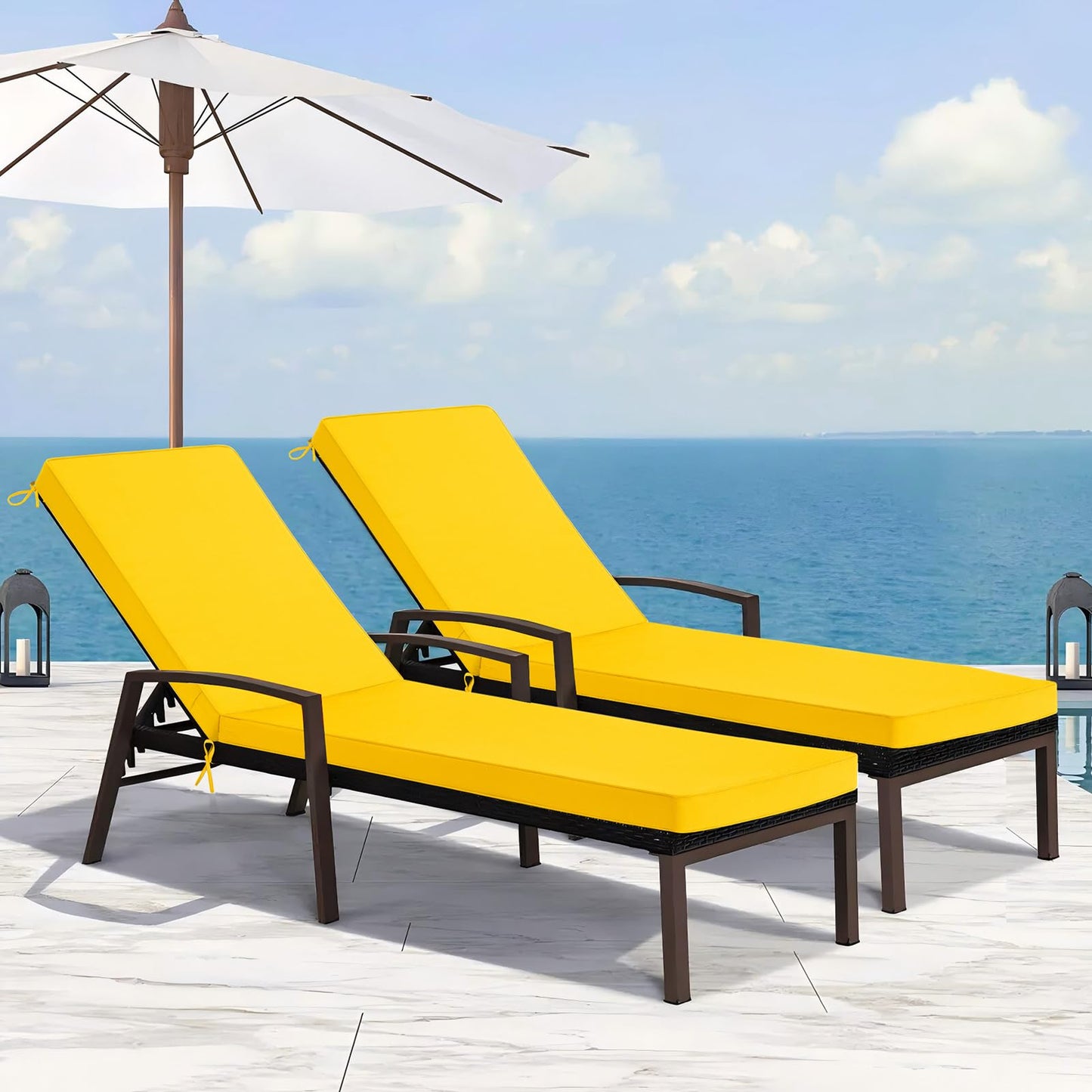 Basic Beyond Chaise Lounge Cushions Outdoor, 3-Layer Waterproof Outdoor Furniture Cushions with Removable Cover and 4 Ties, 72"x21"x3" Patio Lounge Chair Cushions for Outdoor Furniture, Yellow