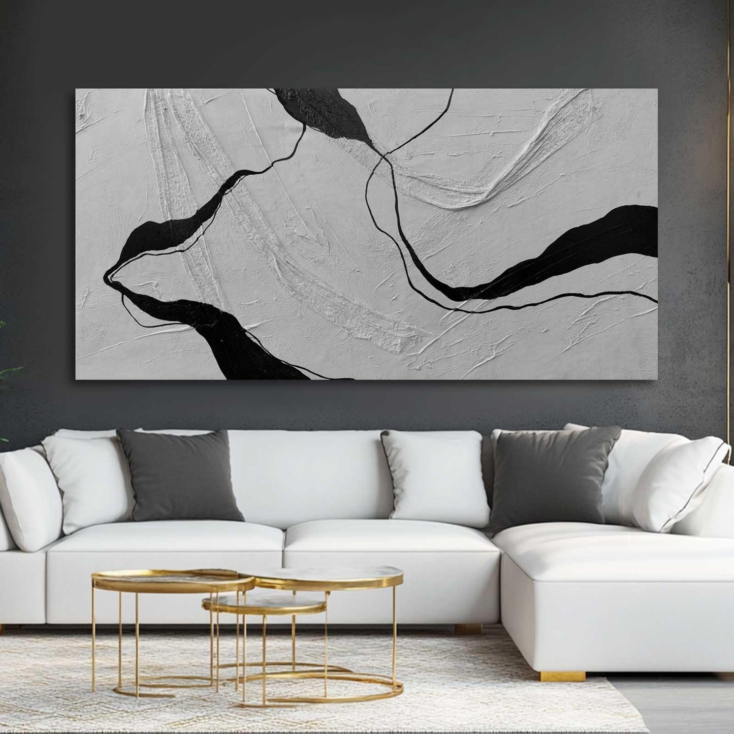 MLART99 Blue and White Abstract Wall Art Grunge Posters Gold Painting for Home Office 29"x 58" Gallery Wall Prints Large Size Artwork for Walls