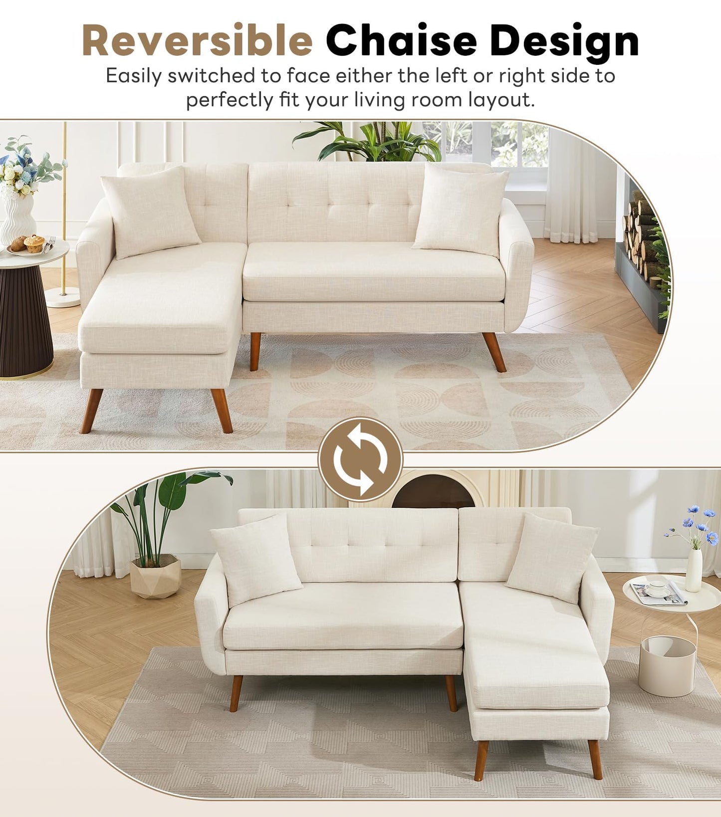 Tbfit 65" W Loveseat Sofa, Mid Century Modern Love Seat Couches for Living Room, Button Tufted Upholstered Small Couch for Bedroom, Solid and Easy to Install Love Seats Furniture, Grey