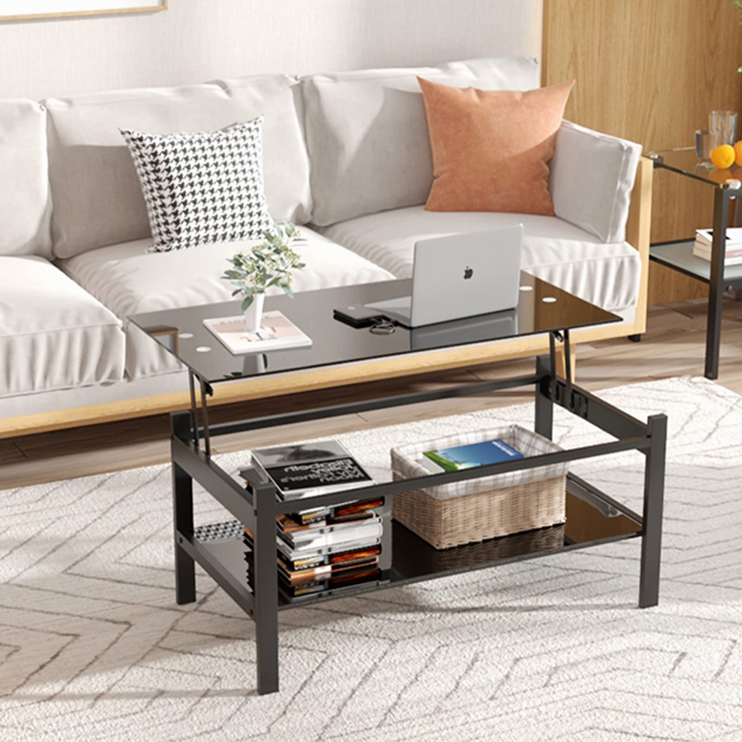 Meihua Tempered Glass Coffee Table for Living Room, Clear Center Table with 0.47 inch Tempered Glass, Transparent Modern Coffee Table