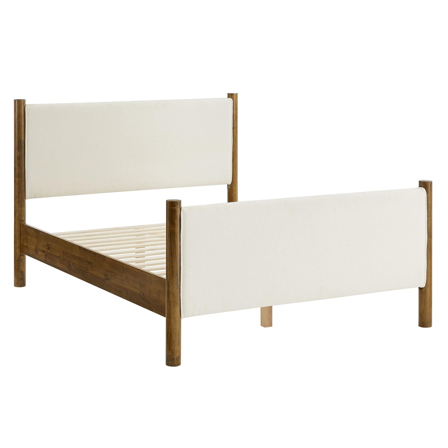 Modway Maven King Size Bed Frame in Tan Walnut with Faux Leather Upholstered Headboard and Footboard – Wood King Platform Bed Frame – No Box Spring Needed