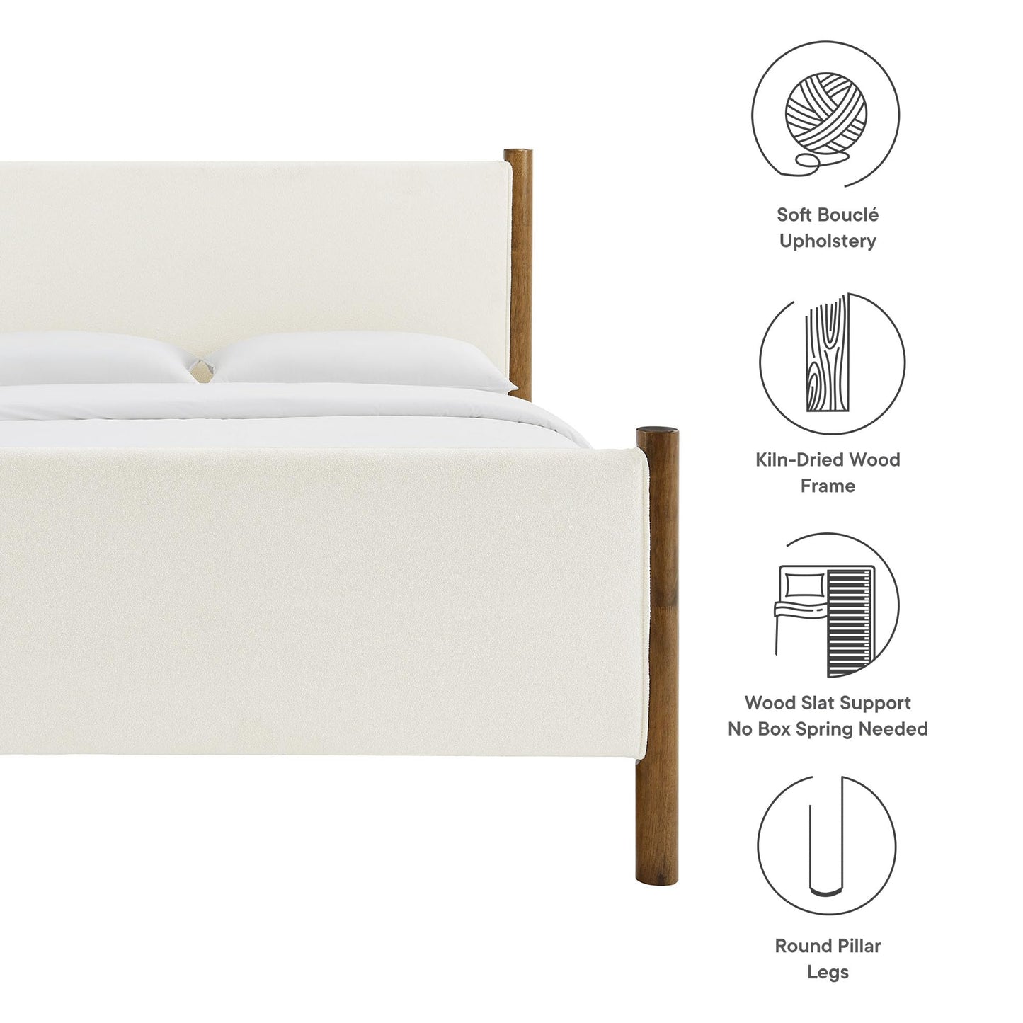 Modway Maven King Size Bed Frame in Tan Walnut with Faux Leather Upholstered Headboard and Footboard – Wood King Platform Bed Frame – No Box Spring Needed
