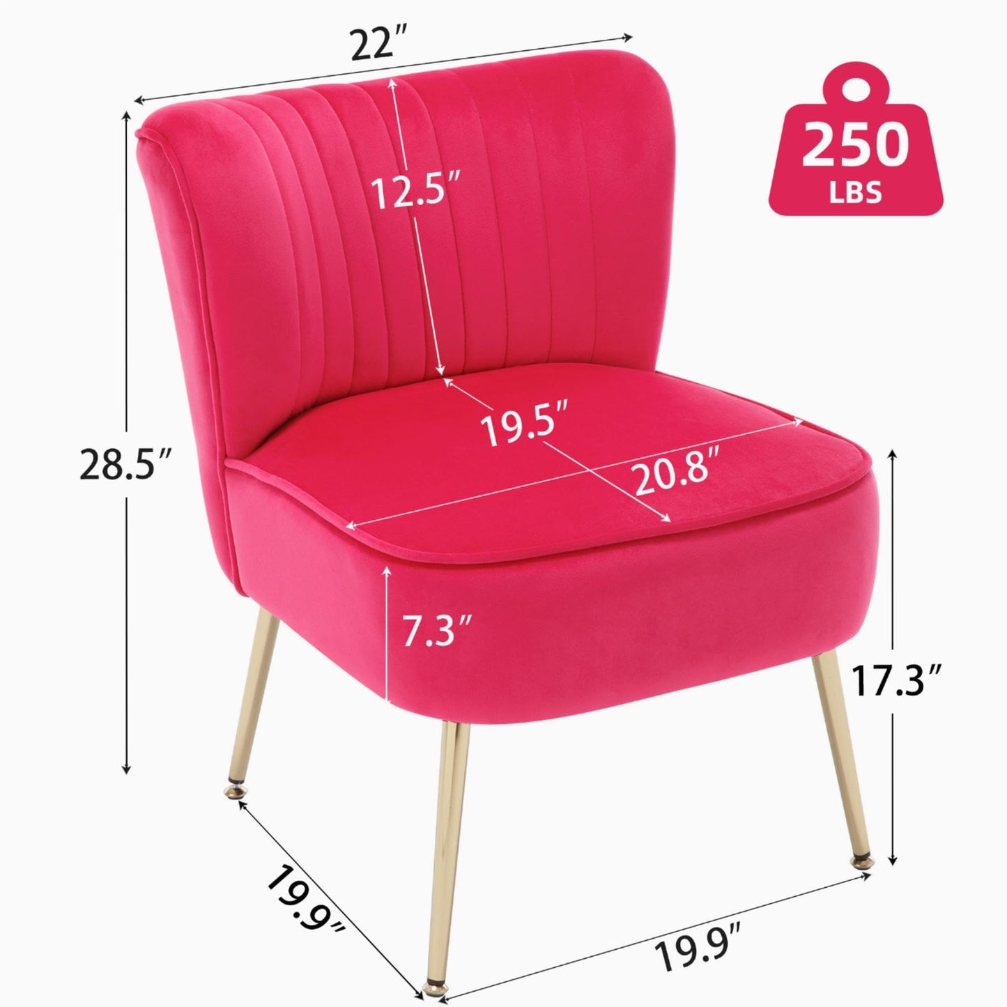 ABET Accent Chairs Set of 2, Velvet Armless Living Room Chairs with Tufted Wingback Thicken Cushion Gold Metal Legs, Comfy Upholstered Side Chairs Slipper Chairs Club Chairs for Bedroom, Beige