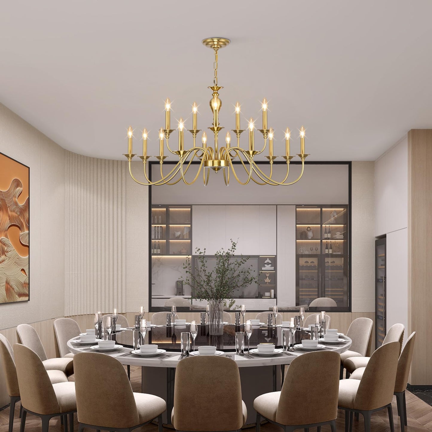 15 Light Black Farmhouse Chandeliers for Dining Room Light Fixtures Over Table, Vintage Candle Large Chandelier for Living Room Foyer Staircase Restaurant Showroom Villa