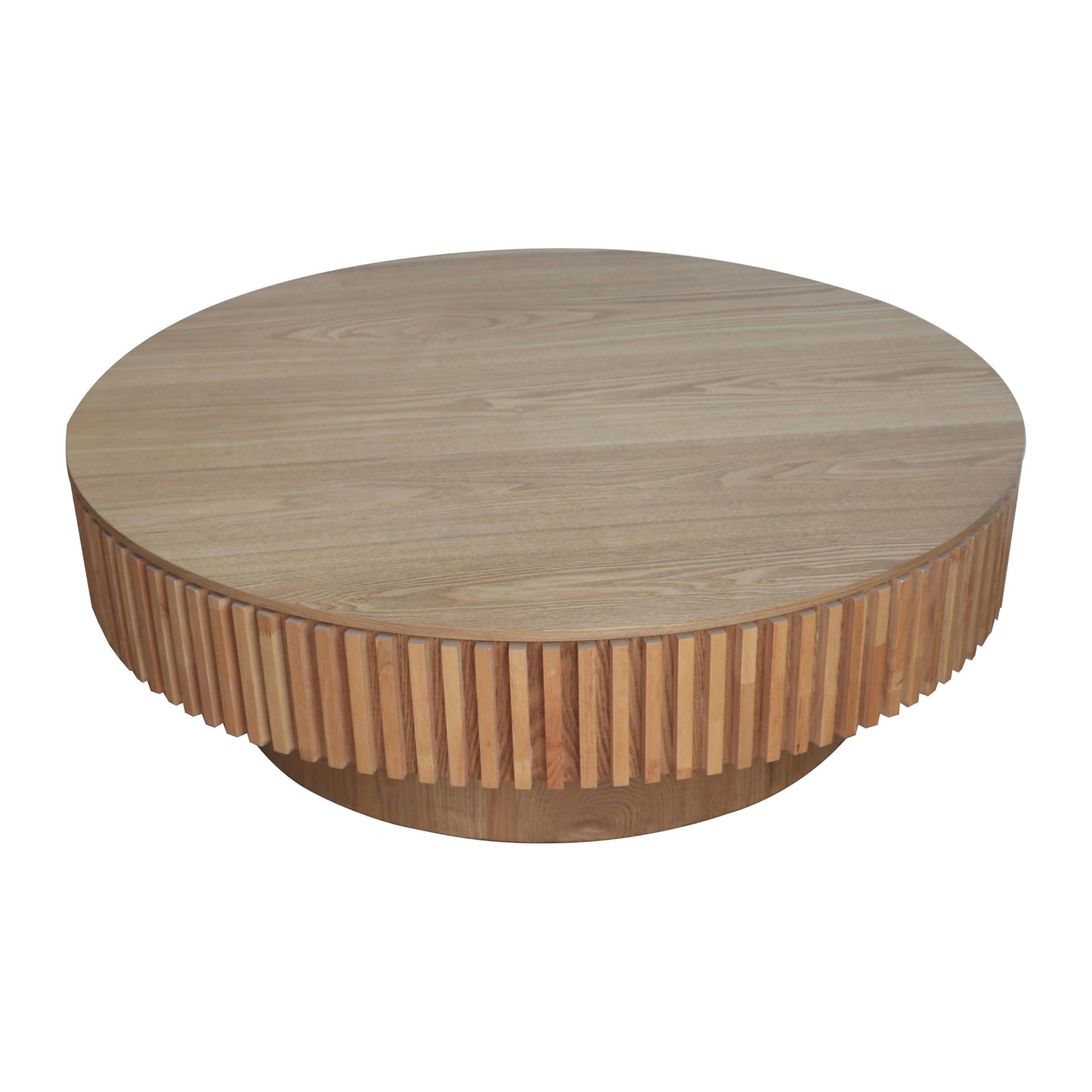 31.5" Round Drum Coffee Table with Storage, Handcraft Fluted Drum Coffee Table, Modern Wooden Circle Cocktail Tea Table Center Table with Sturdy Pedestal for Living Room Apartment (Walnut)