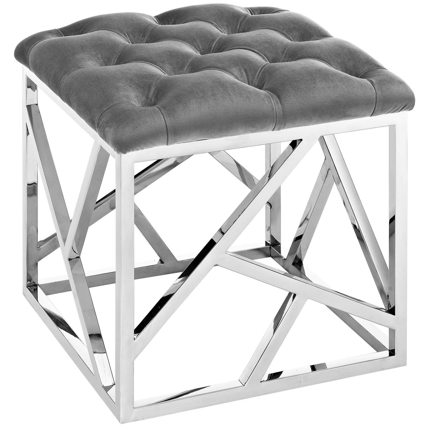 Modway intersperse Button-Tufted Contemporary Modern with Metallic Frame, Bench, Silver Gray