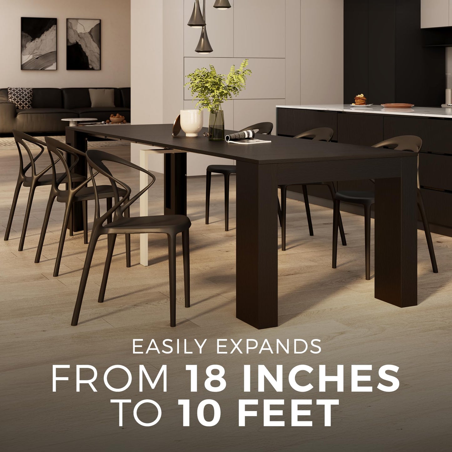 Mobili Fiver, Easy, Extendable Console Table with Extension Leaves Holder, 17.7(120.1) x35.4 in, Rustic Oak, for 4-12 People, Space Saving Dining Table for Entrance, Living Room, Italian Furniture