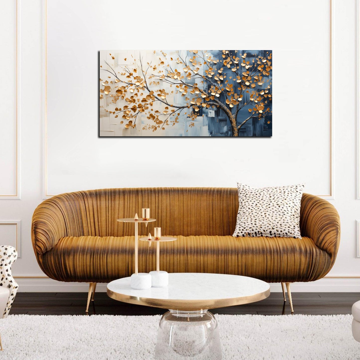 Kepgonegu Large Tree of Life Wall Art for Living Room Bedroom Office Gold Tree Leaves Landscape Picture Modern Artwork Canvas Prints 20x40 Inch