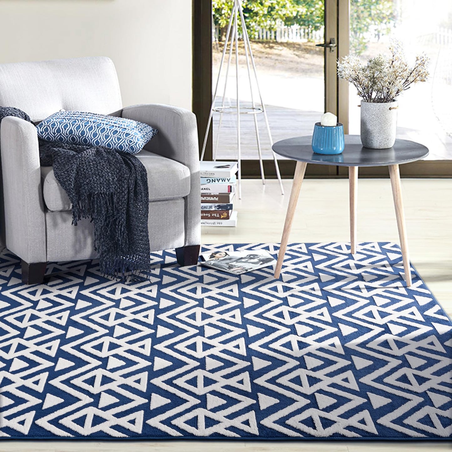 Ompaa Ultra Soft Geometric Bedroom Rugs Memory Foam Carpet, Black 7 x 10 Feet Large, Cozy Area Rugs for Living Room Couch Dorm Bedside Kids Girls Teens Room Nursery Decor Floor Mat