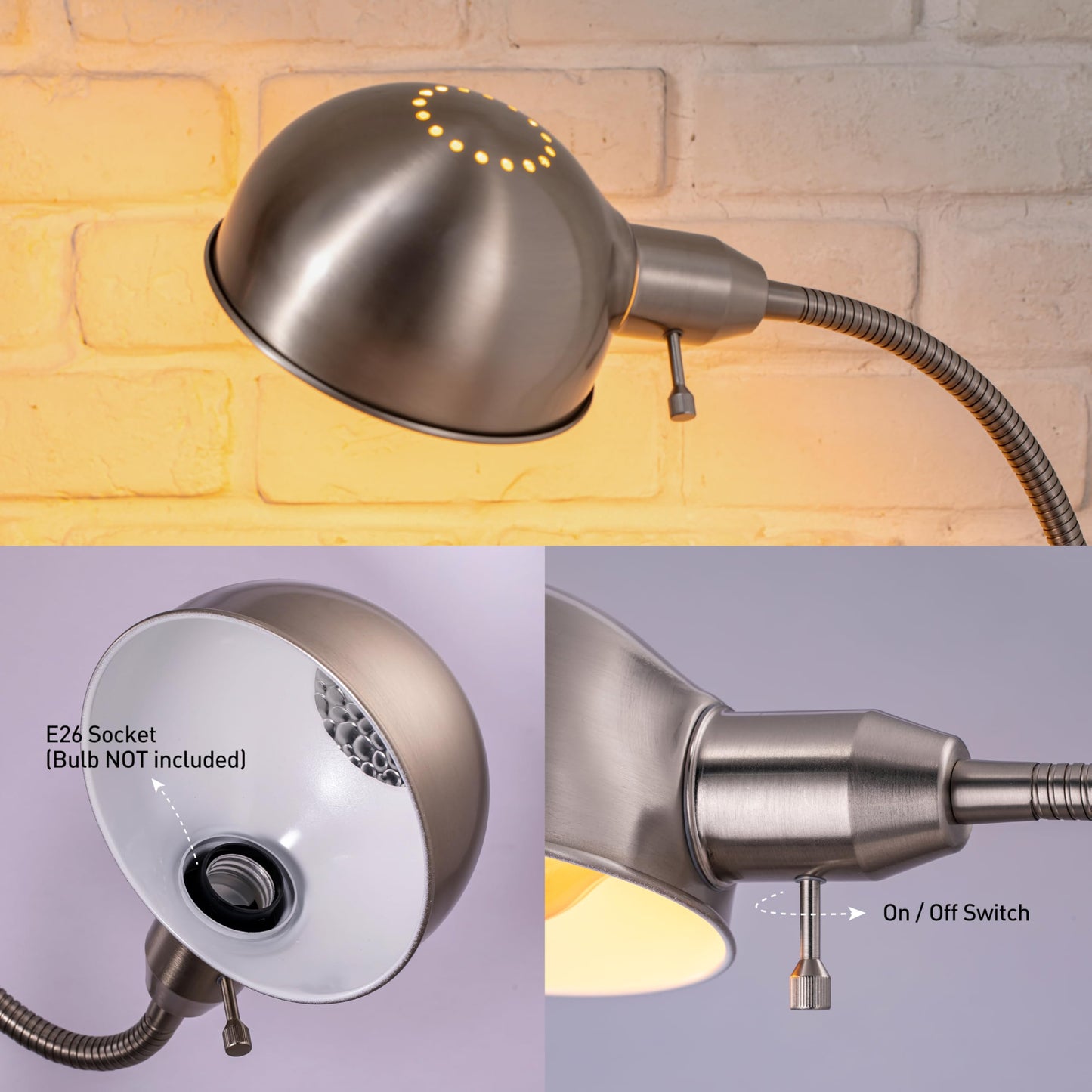 O'Bright Nova - Adjustable Floor Lamp with Flexible Gooseneck and Rotatable Shade, E26 Socket, 10-Inch Base - Ideal for Reading, Bedside, Living Room, Antique Brass