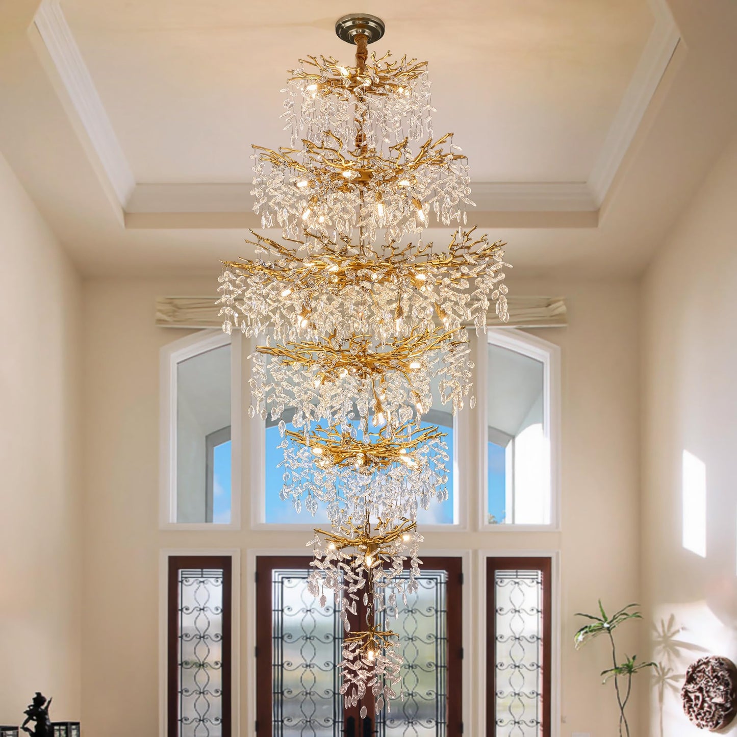 Modern Tree Branch Crystal Chandelier Luxury Silver Crystal Pendant Lighting 18" Contemporary 6-Light Chandeliers for Dining Room Kitchen Bedroom Living Room