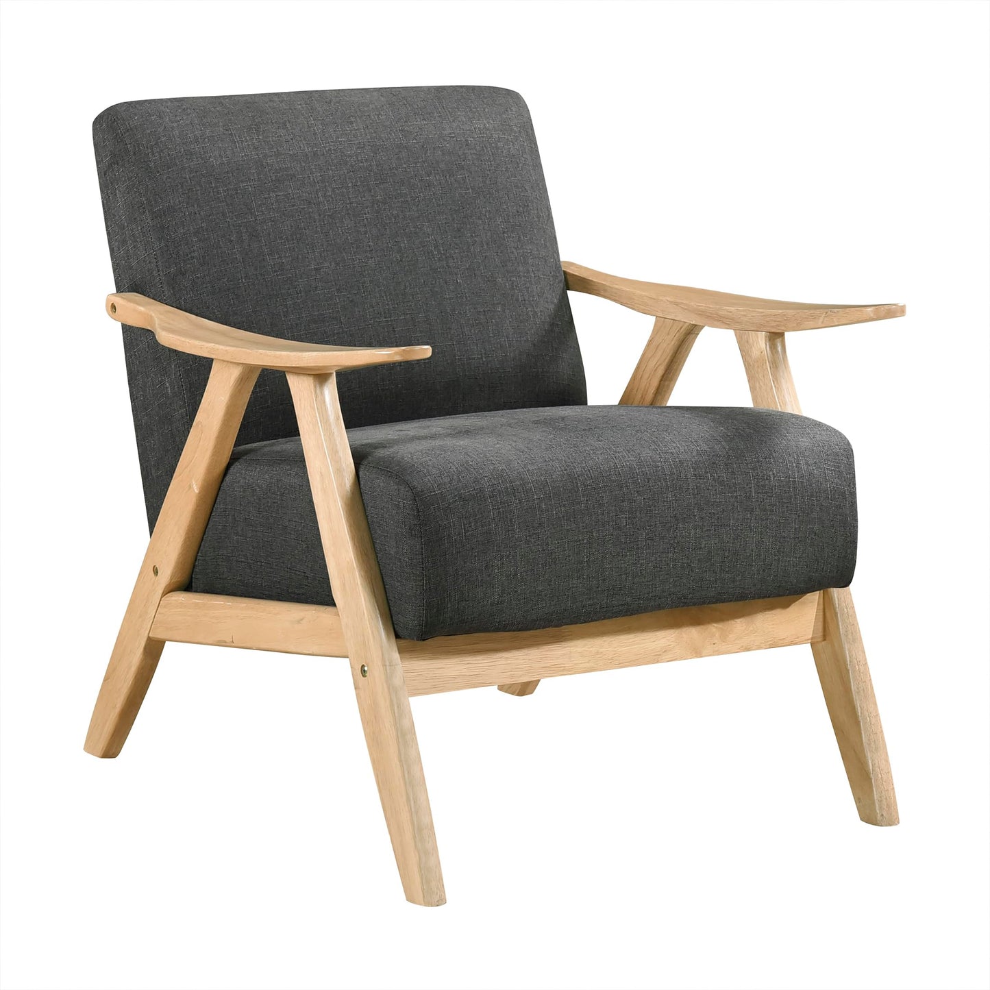 Lexicon Mid Century Modern Accent Chair with Solid Wood Frame in Walnut Finish, Upholstered Living Room Lounge Arm Chair, Thick and Comfy Innerspring Seat Cushion, Linen-Look Fabric, Gray