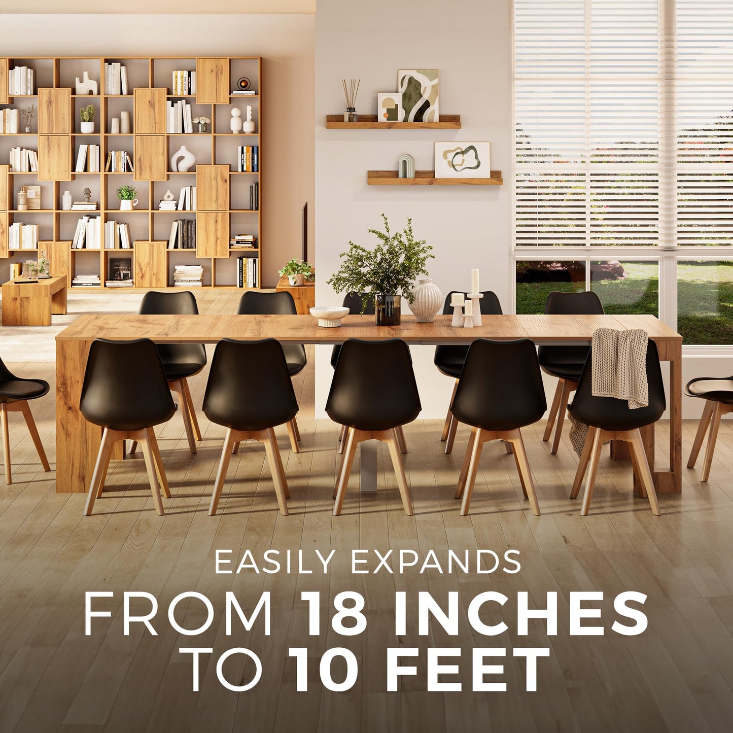 Mobili Fiver, Easy, Extendable Console Table with Extension Leaves Holder, 17.7(120.1) x35.4 in, Rustic Oak, for 4-12 People, Space Saving Dining Table for Entrance, Living Room, Italian Furniture
