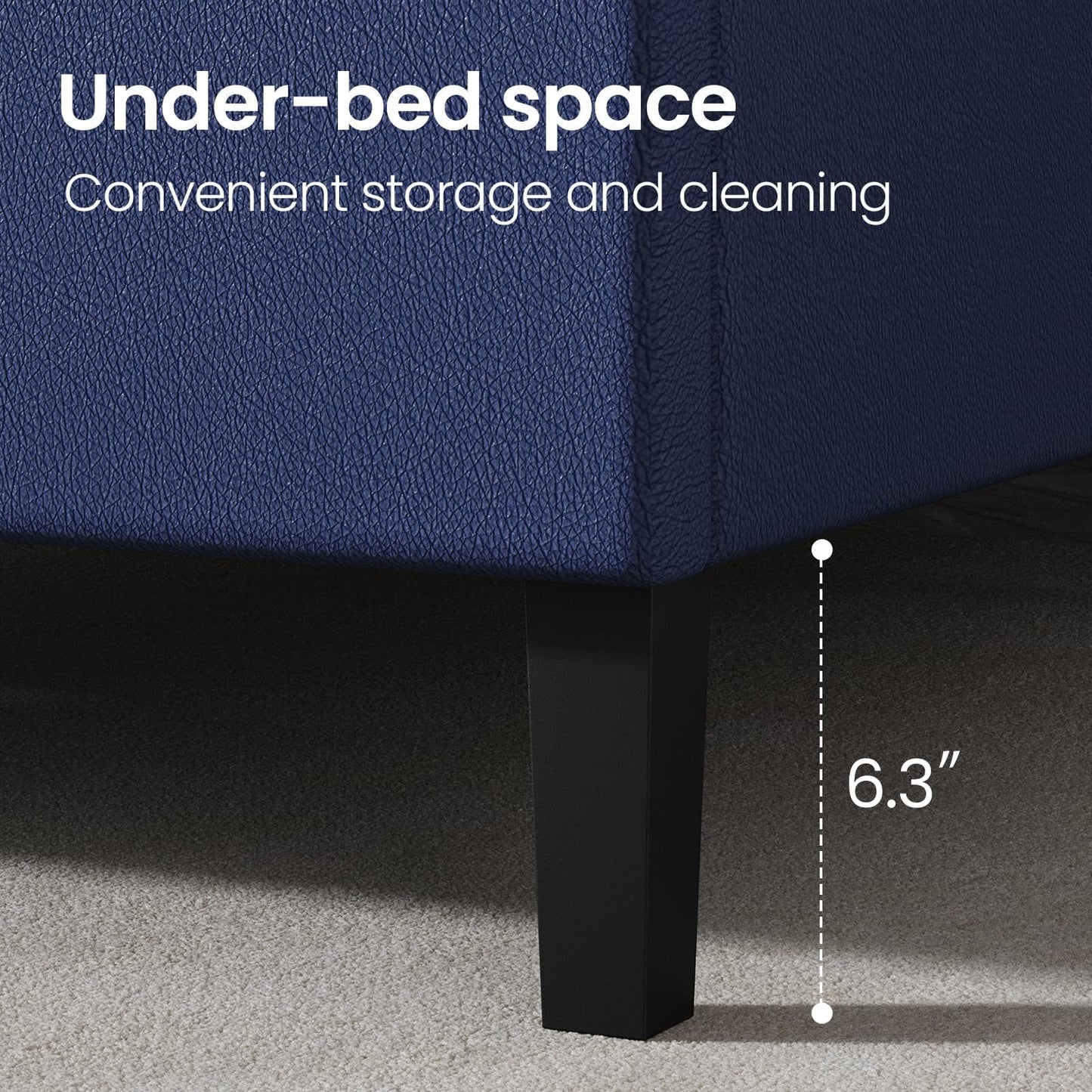 Queen Bed Frame with Headboard, Faux Leather Upholstered Platform Bed Frame, Blue Bed Frame Queen Size, Wooden Slat Support, No Box Spring Needed, Navy Blue