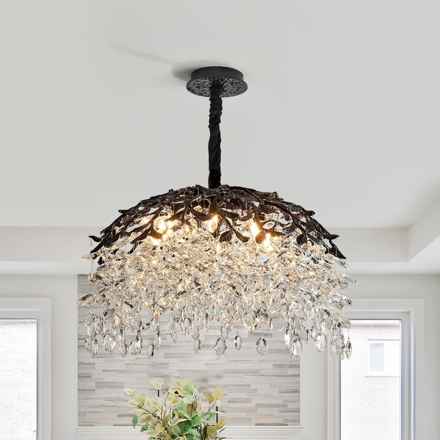 Modern Tree Branch Crystal Chandelier Luxury Silver Crystal Pendant Lighting 18" Contemporary 6-Light Chandeliers for Dining Room Kitchen Bedroom Living Room