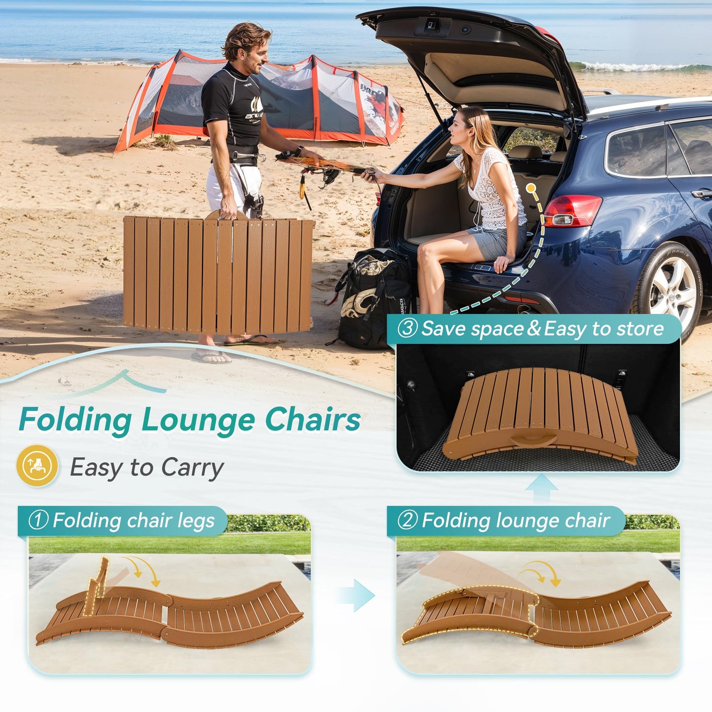 Folding Pool Lounge Chairs Set of 2, HDPS Anti-Floating Lounge Chairs for in-Pool Use, Chairs with Headrest for Hotel, Resort, Poolside, Beach & Sun Decks, Yellow