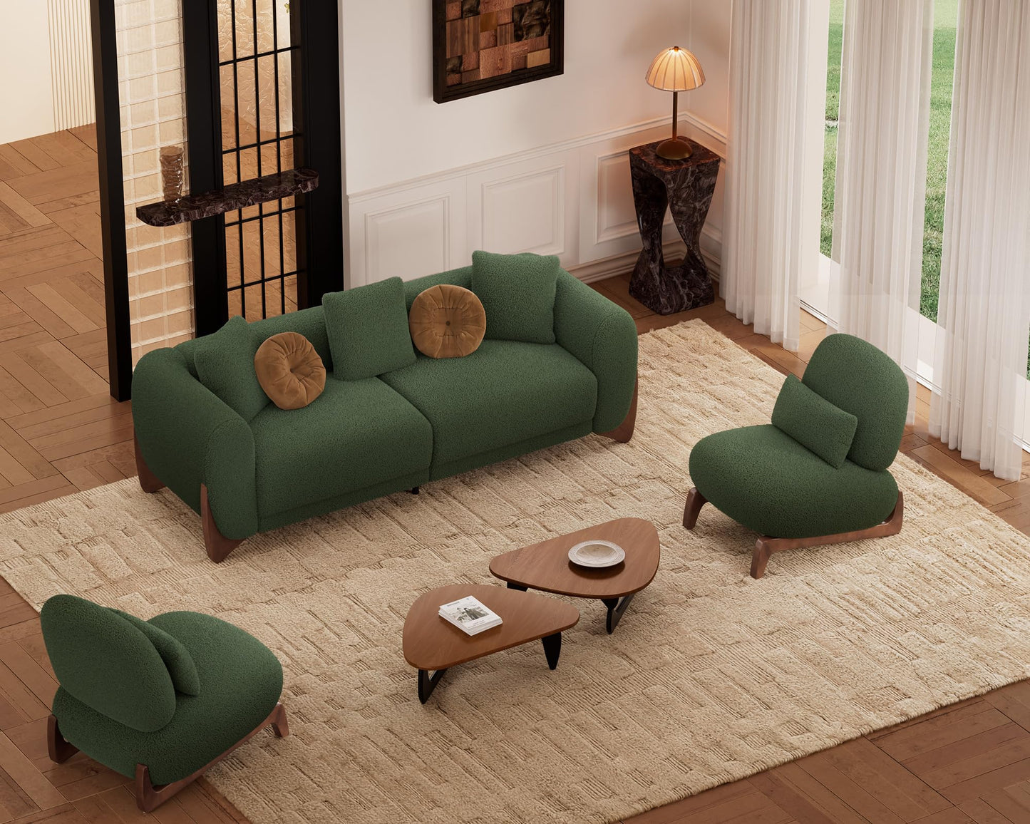 Morden Fort Modern Cloud Couch - 3 Seater Sherpa Boucle Sofa with Wood Legs, Ultra-Thick High Resilience Cushion with 3 Matching Pillows Upholstered Comfy Couch Sofa for Living Room - Off White