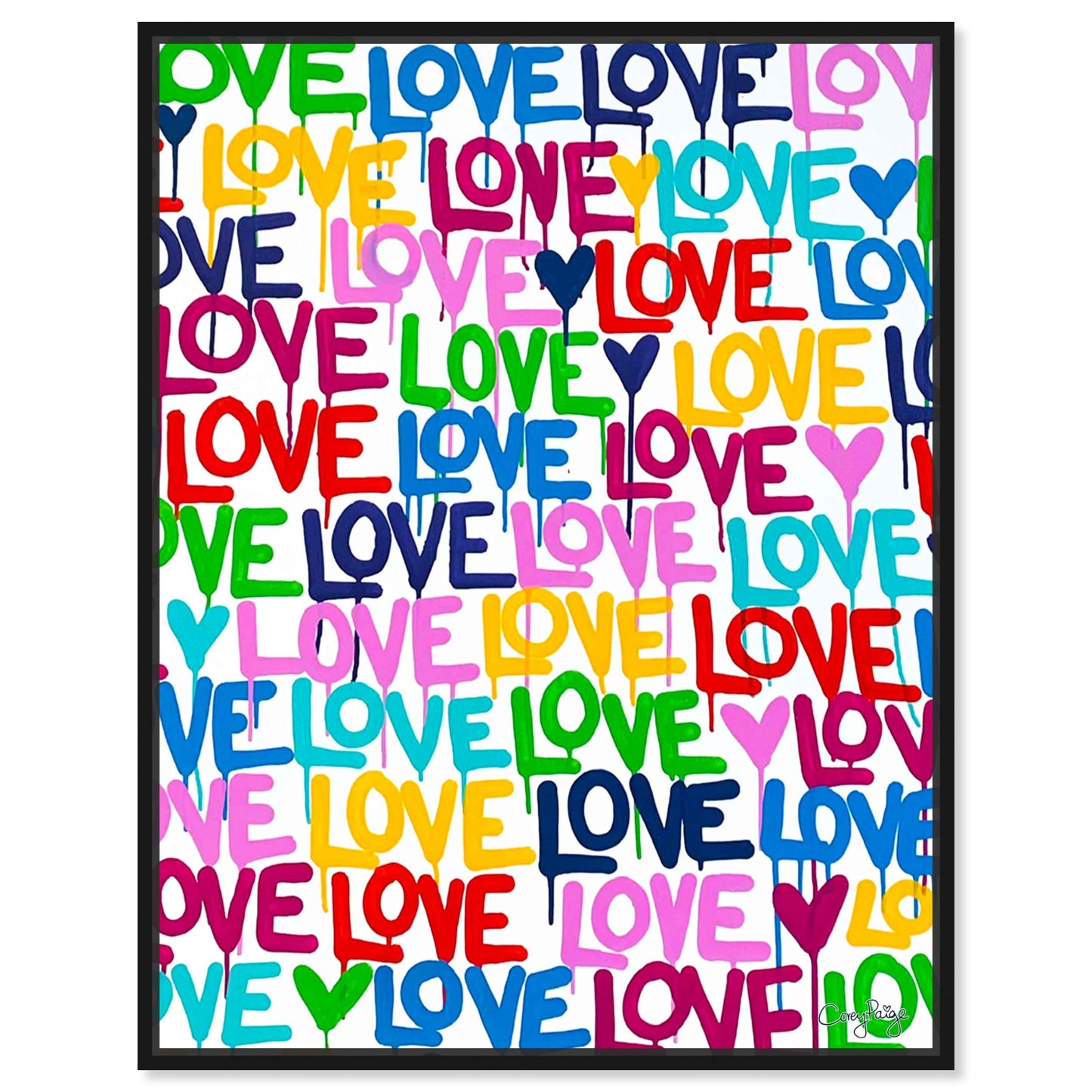The Oliver Gal Artist Co. Abstract Modern Canvas Wall Art Corey Paige - Drippy Love Living Room Bedroom and Bathroom Home Decor 36 in x 45 in Blue and Pink, Gold Frame
