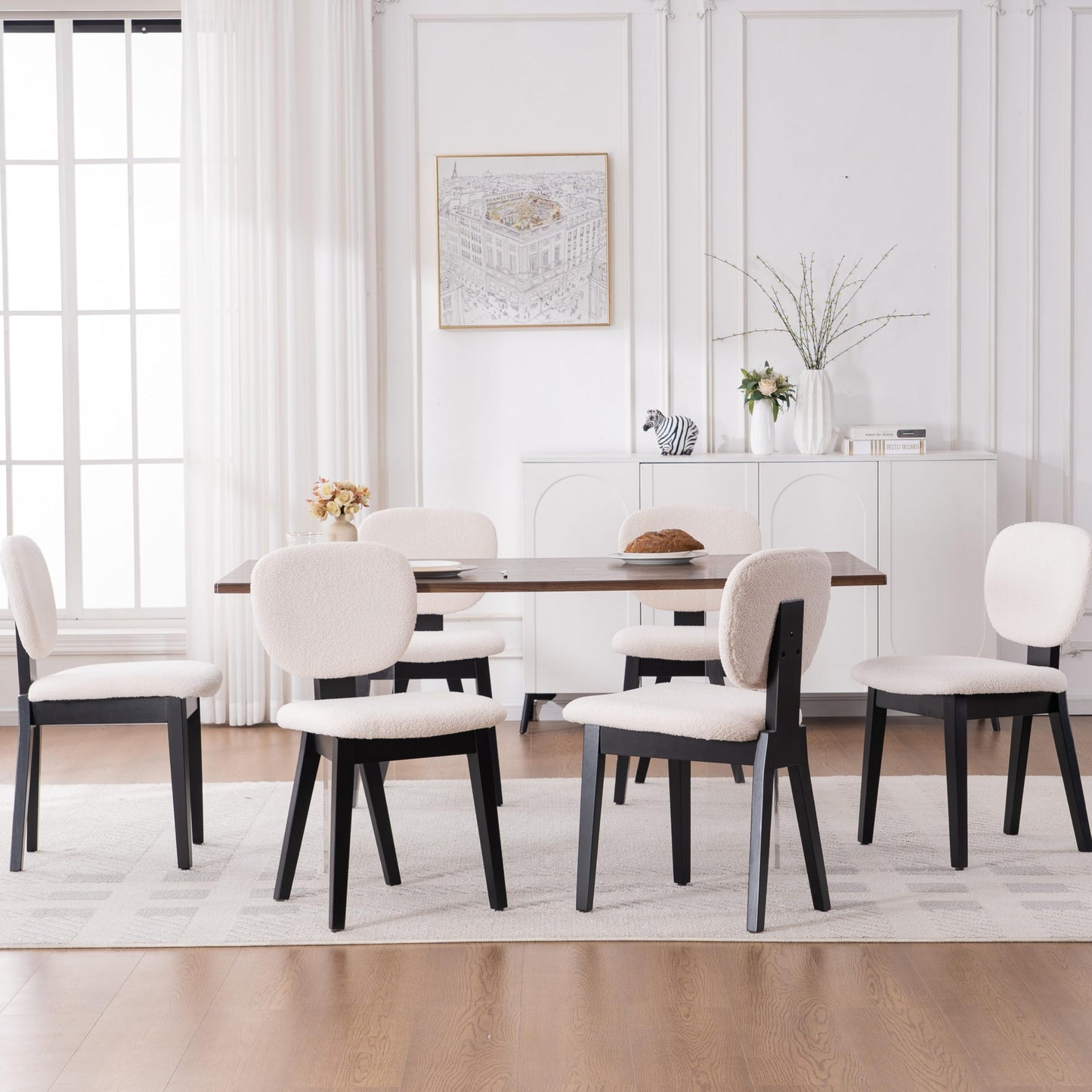 VKNOW Wooden Dining Chairs Set of 4, Mid Century Modern Upholstered Kitchen Side Chairs, Chenille Dining Room Chair with Curved Seat Backrest for Home Dining Room,Green