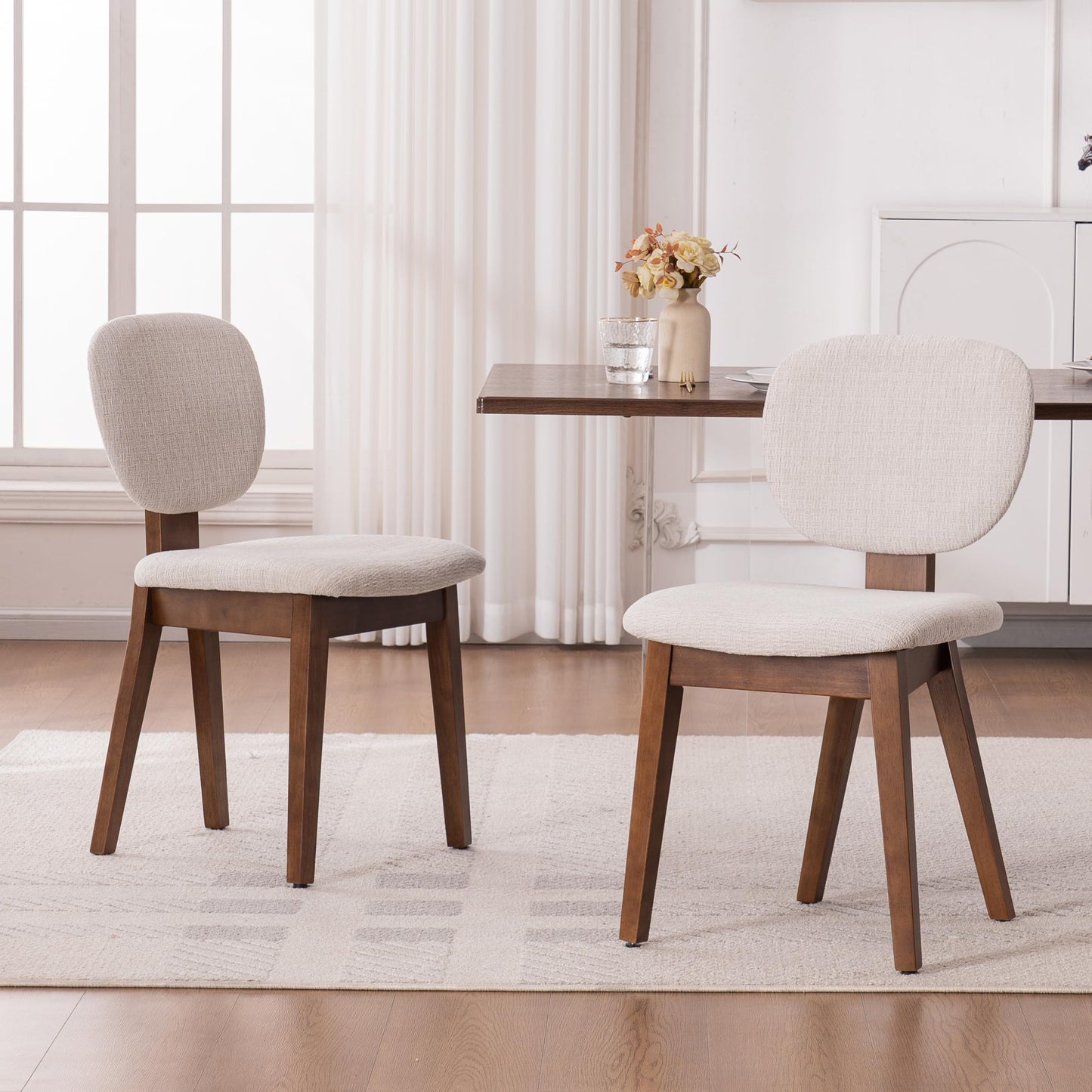 VKNOW Wooden Dining Chairs Set of 4, Mid Century Modern Upholstered Kitchen Side Chairs, Chenille Dining Room Chair with Curved Seat Backrest for Home Dining Room,Green