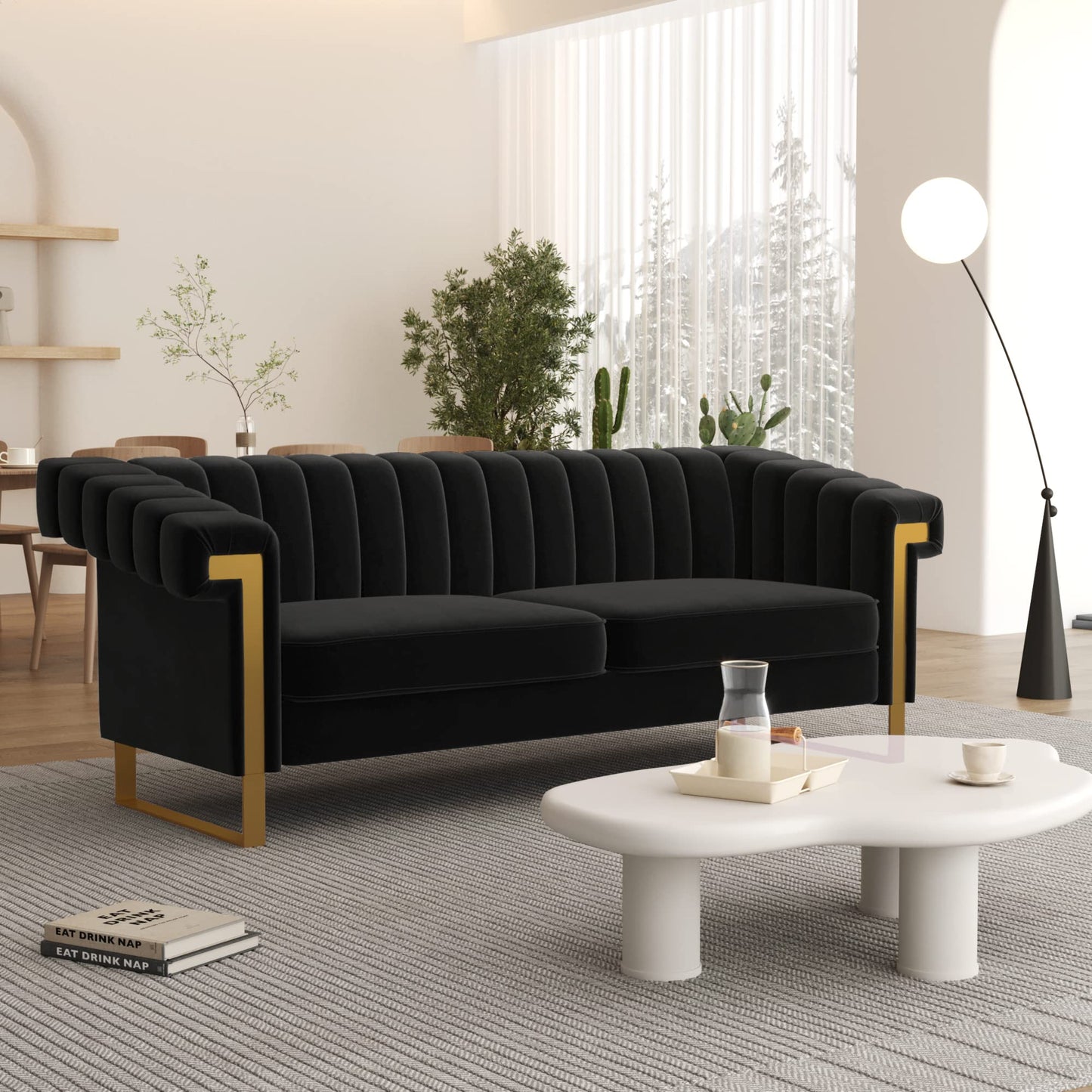 83'' Velvet Couches for Living Room 3-Seater Comfy Sofas Upholstered Modern Couch for Small Spaces Apartment (Cracker Khaki)