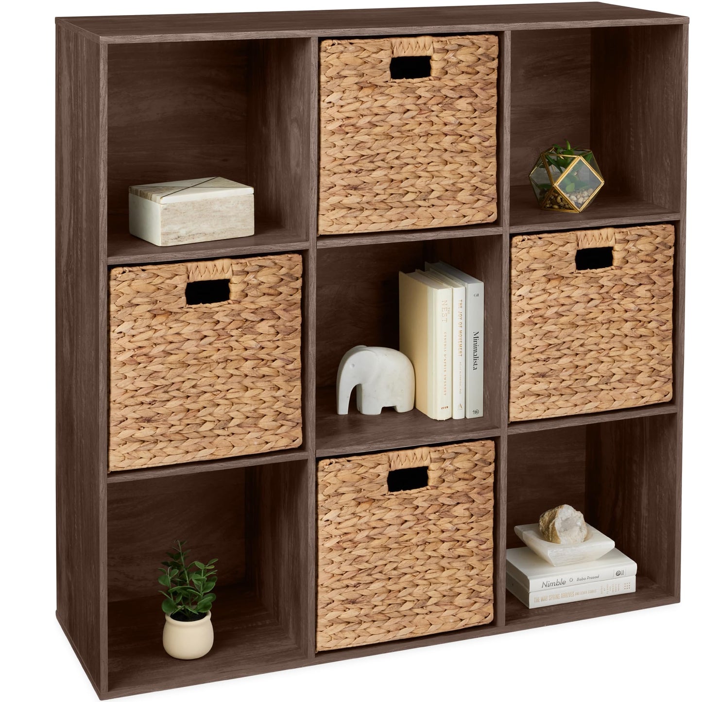 Best Choice Products 9-Cube Storage Organizer, 11in Shelf Opening, Bookcase, Display Shelf, Customizable w/ 3 Removable Back Panels - Walnut
