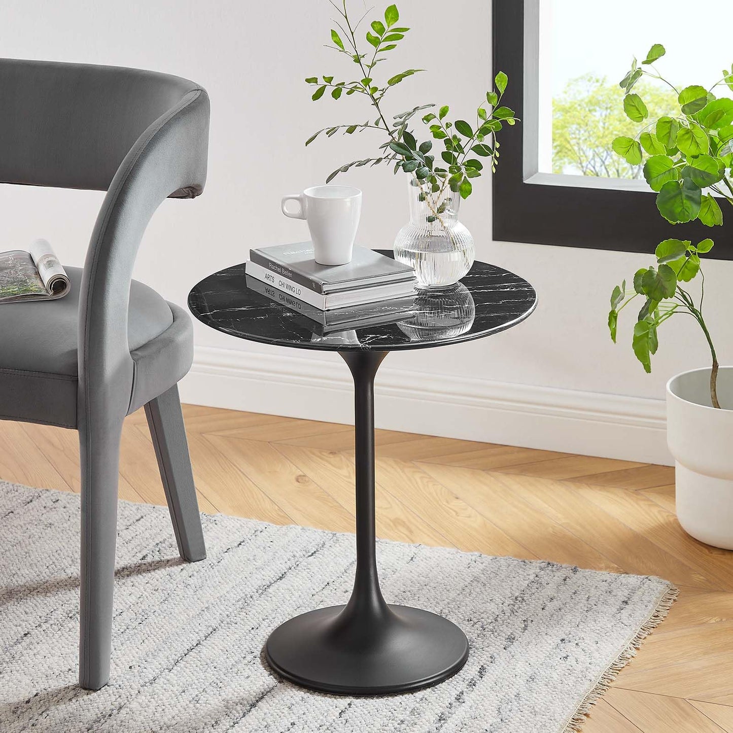 Modway Lippa Round 20" Wood Grain Mid-Century Modern Side Table, Black Cherry