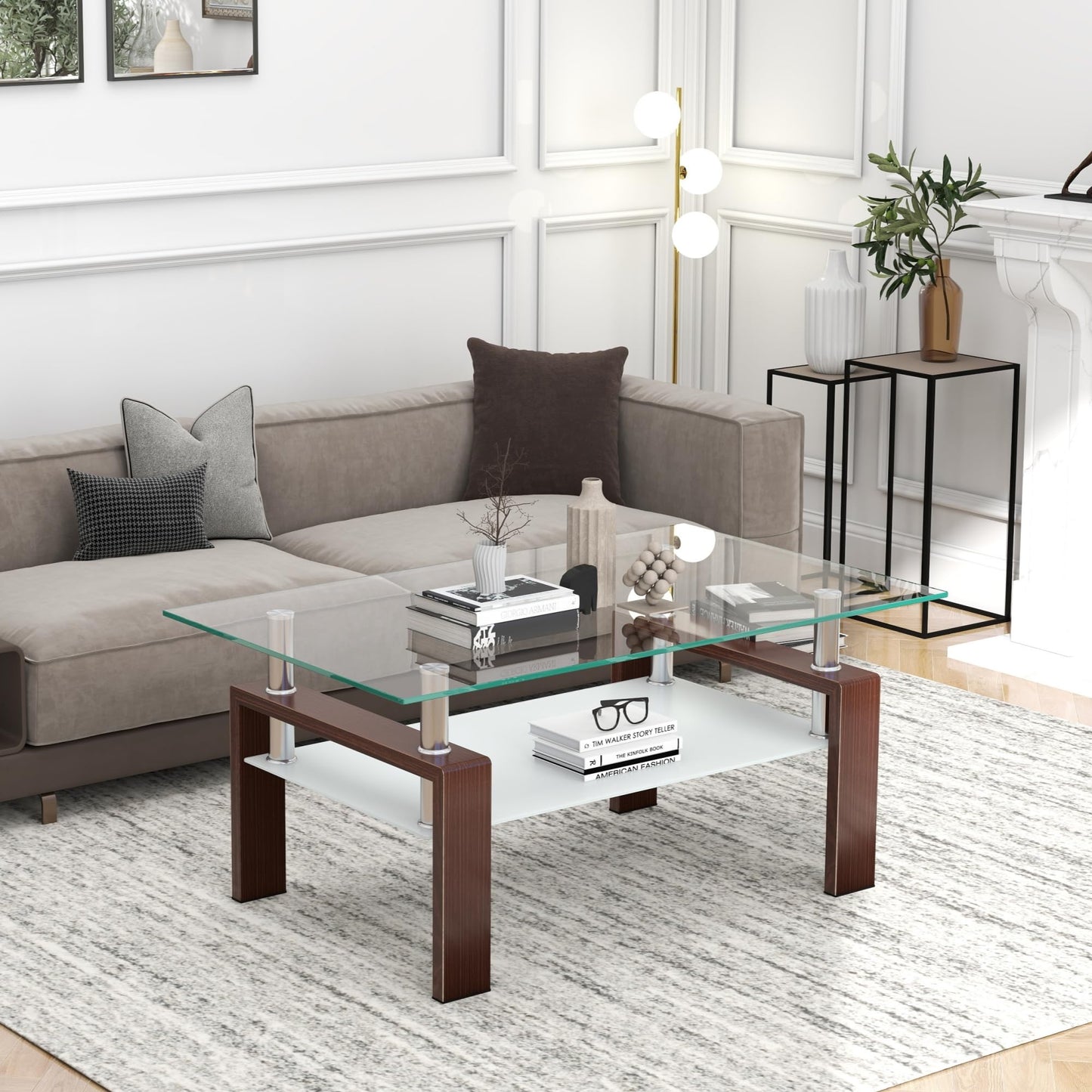 Meihua Tempered Glass Coffee Table for Living Room, Clear Center Table with 0.47 inch Tempered Glass, Transparent Modern Coffee Table