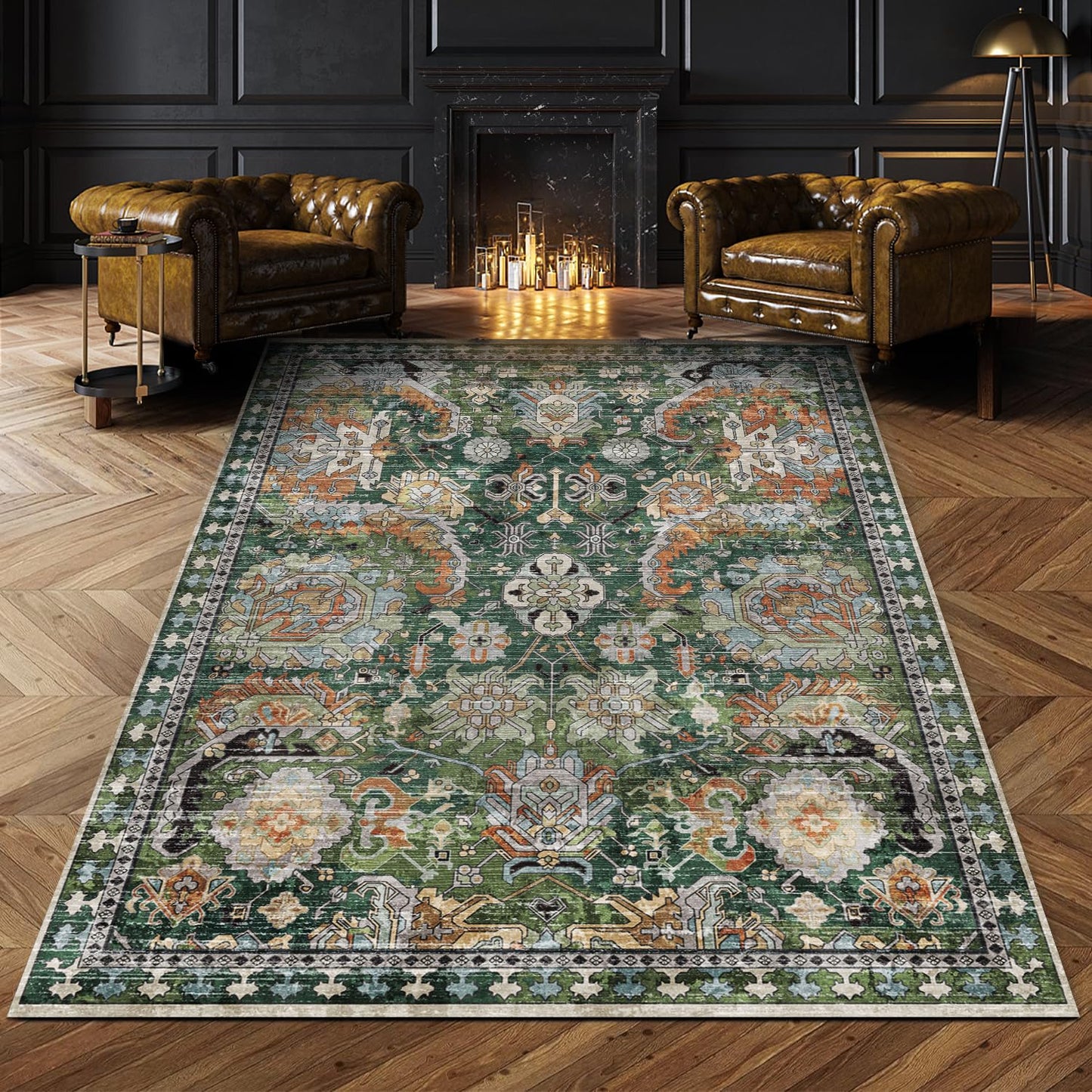 Washable Area Rugs - Perfect for Living Room, Bedroom, Kids Room, Nursery - Stain & Water Resistant Non-Slip, Pet & Child Friendly, Vintage Tribal Area Rugs (Navy, 9' x 12')