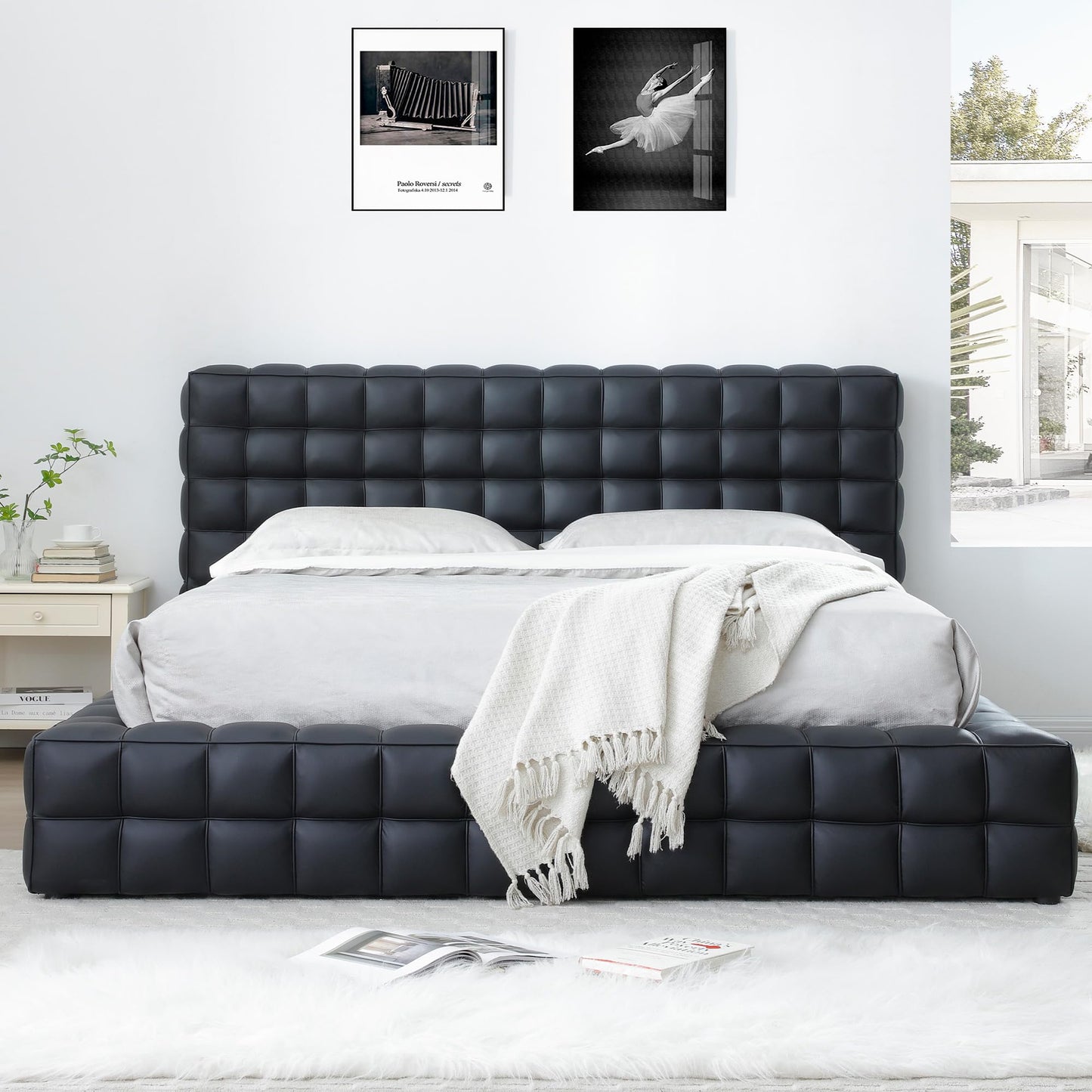 Woodpeckers Furniture And Mattress Livia Vegan Leather Upholstered Bed Frame (Brown, King)