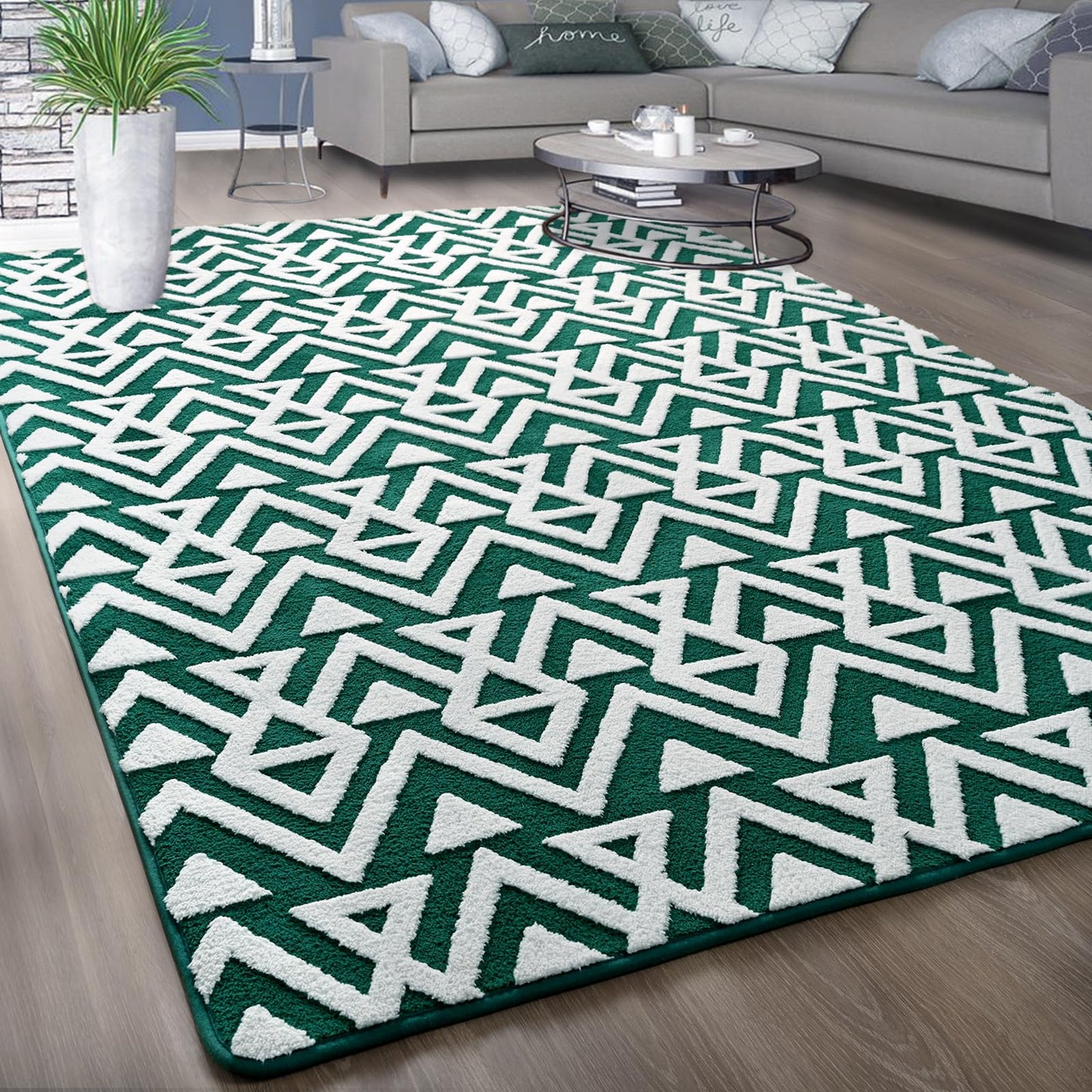 Ompaa Ultra Soft Geometric Bedroom Rugs Memory Foam Carpet, Black 7 x 10 Feet Large, Cozy Area Rugs for Living Room Couch Dorm Bedside Kids Girls Teens Room Nursery Decor Floor Mat