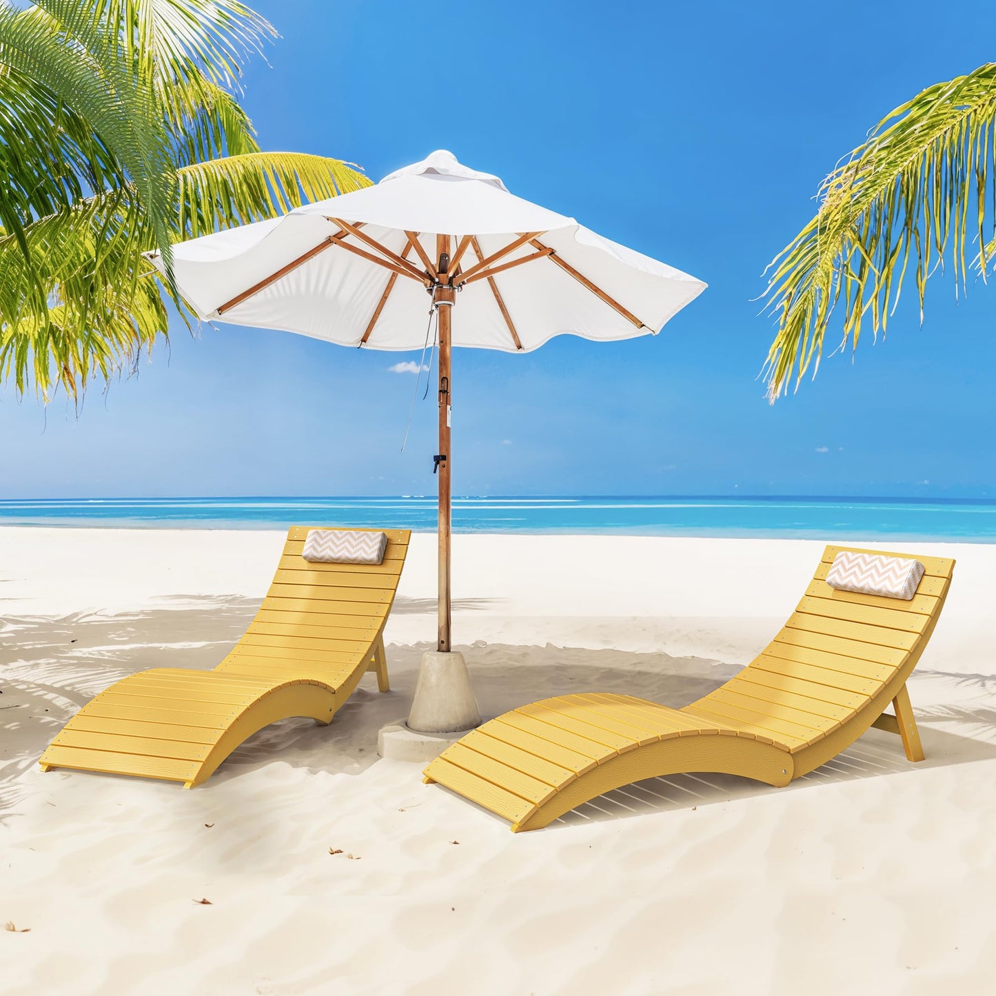 Folding Pool Lounge Chairs Set of 2, HDPS Anti-Floating Lounge Chairs for in-Pool Use, Chairs with Headrest for Hotel, Resort, Poolside, Beach & Sun Decks, Yellow