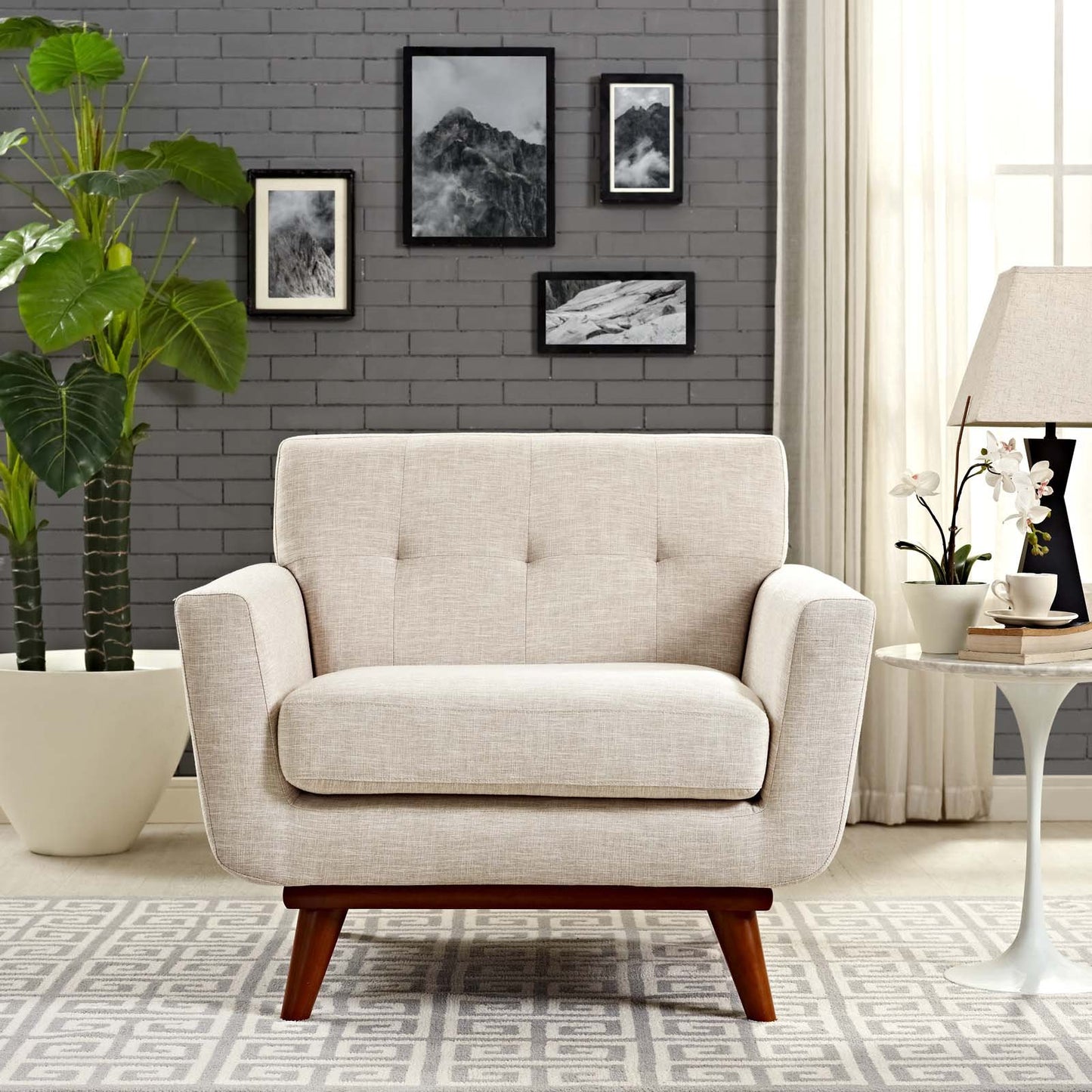 Modway Engage Mid-Century Modern Upholstered Fabric Sofa in Wheatgrass