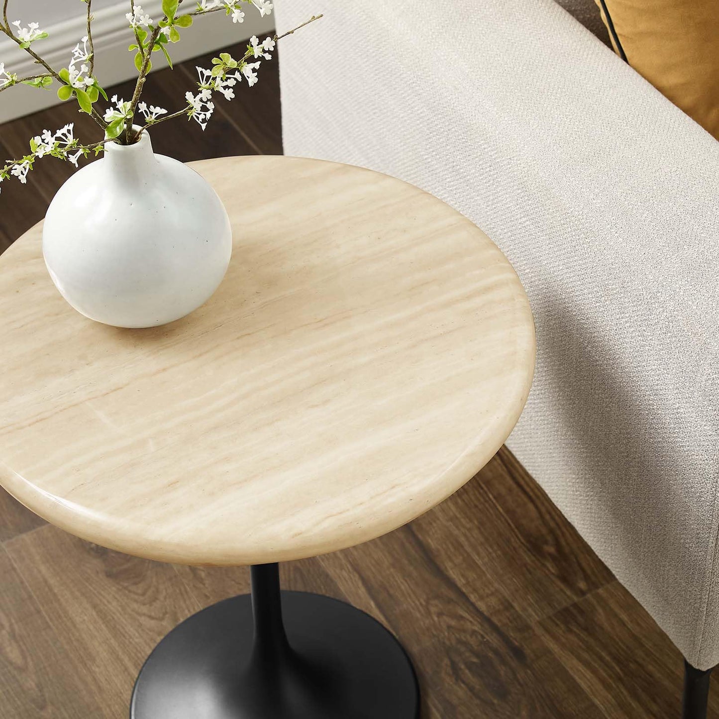 Modway Lippa Round 20" Wood Grain Mid-Century Modern Side Table, Black Cherry