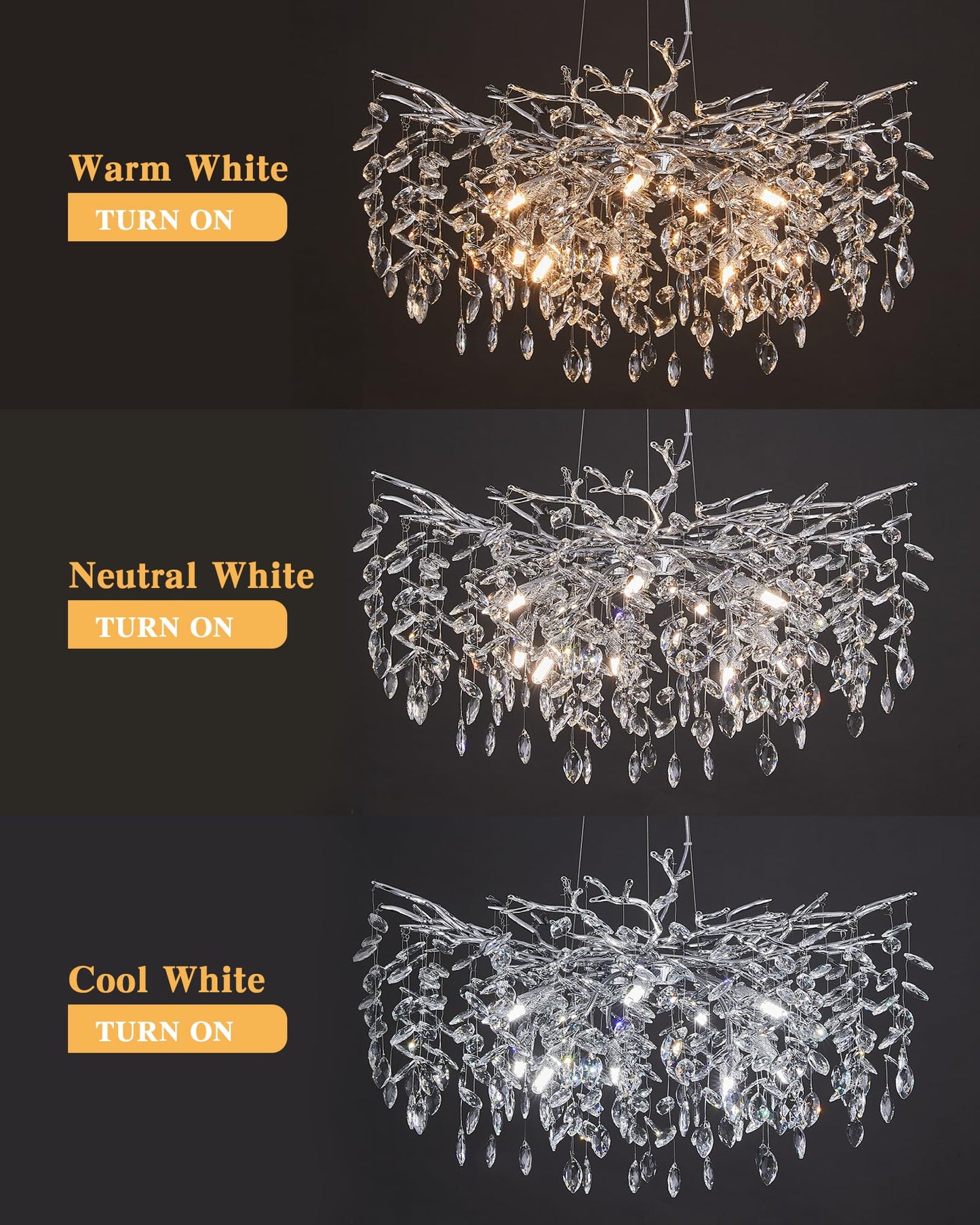Modern Tree Branch Crystal Chandelier Luxury Silver Crystal Pendant Lighting 18" Contemporary 6-Light Chandeliers for Dining Room Kitchen Bedroom Living Room