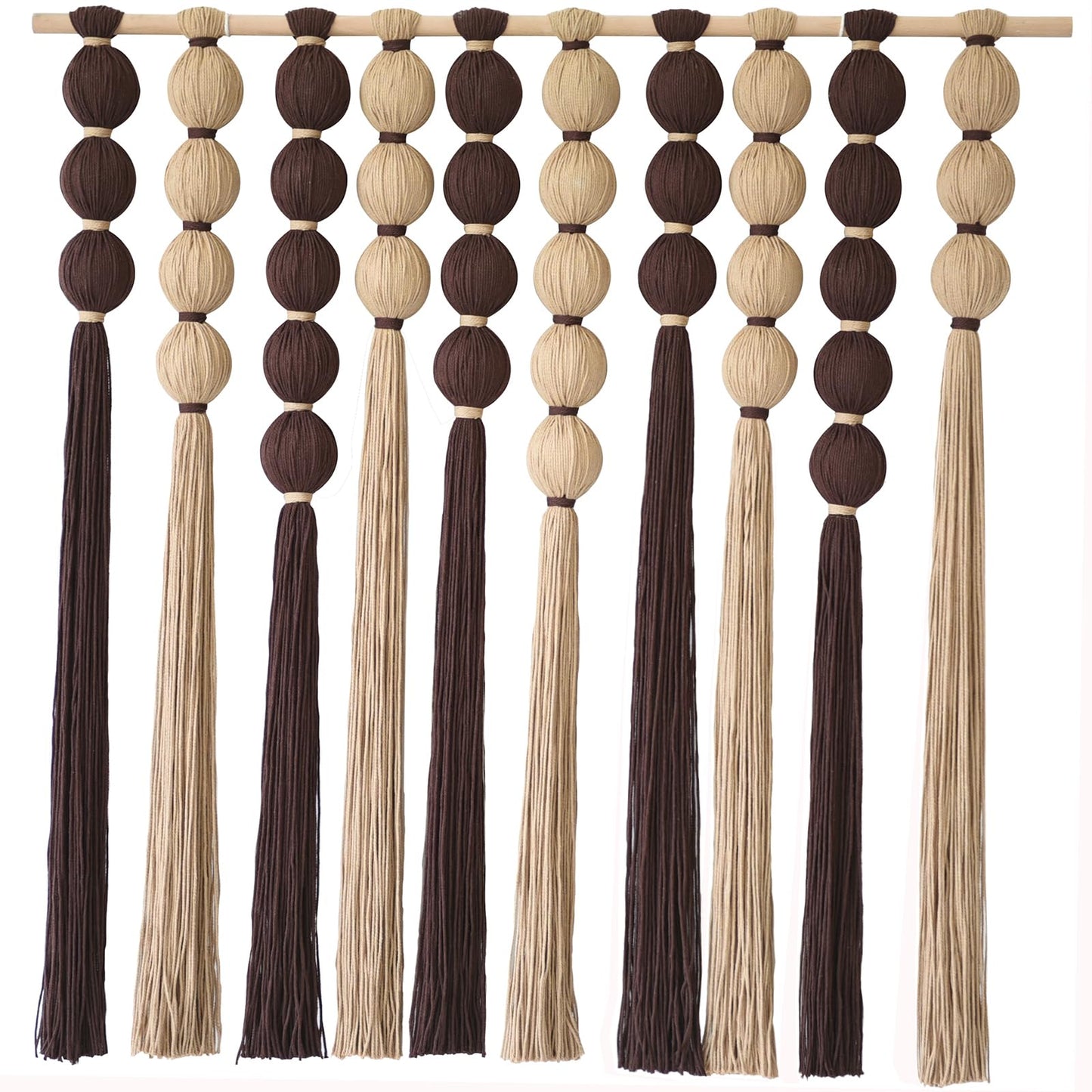 IOWER Macrame Wall Hanging Brown Yarn Beaded Backdrop Boho Wall Decor Round Tassel Home Wall Aesthetic Living Rooms Bedrooms Offices Geometric Art Chic Home Decor 39" W x 55" L