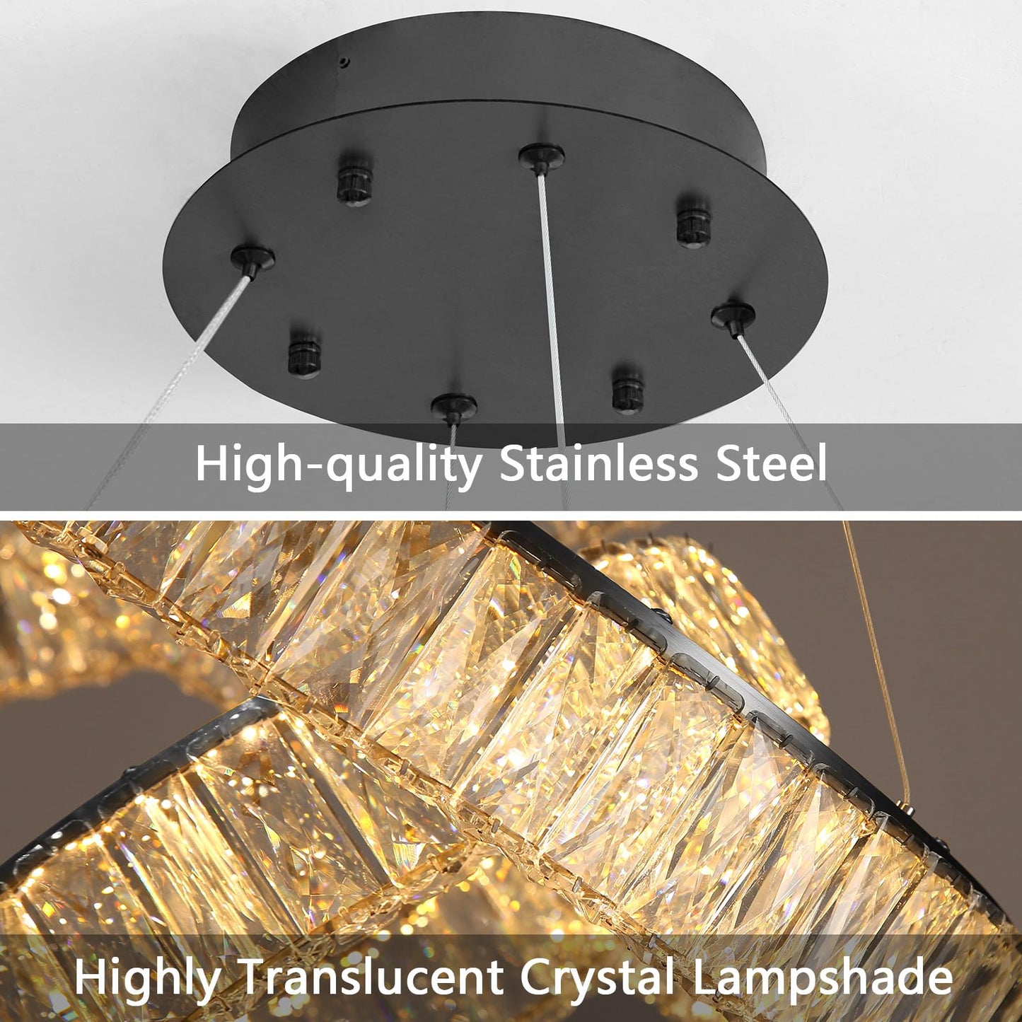 Modern Crystal Chandelier Dimmable LED Ring Pendant Lights Adjustable Glam Chandeliers Lighting Fixtures for Dining Room Living Room Bedroom Silver Light