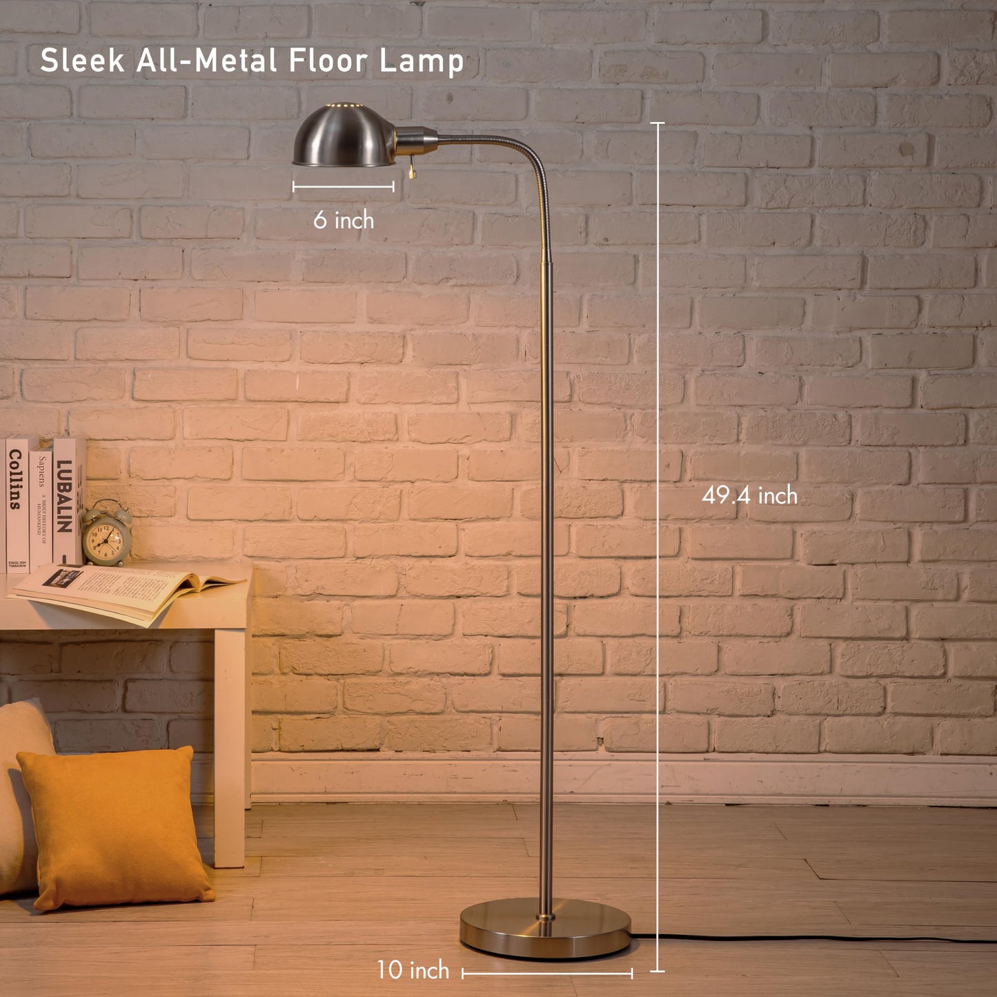 O'Bright Nova - Adjustable Floor Lamp with Flexible Gooseneck and Rotatable Shade, E26 Socket, 10-Inch Base - Ideal for Reading, Bedside, Living Room, Antique Brass
