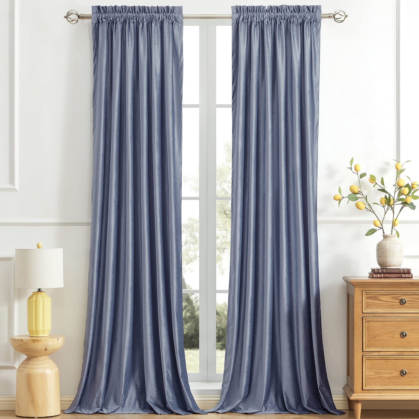 PRIMROSE Velvet Curtains 84 inch for Living Room Champagne Beige Rod Pocket Window Drapes Treatment Semi Room Darkening Decor Curtains for Bedroom Set of 2 Panels