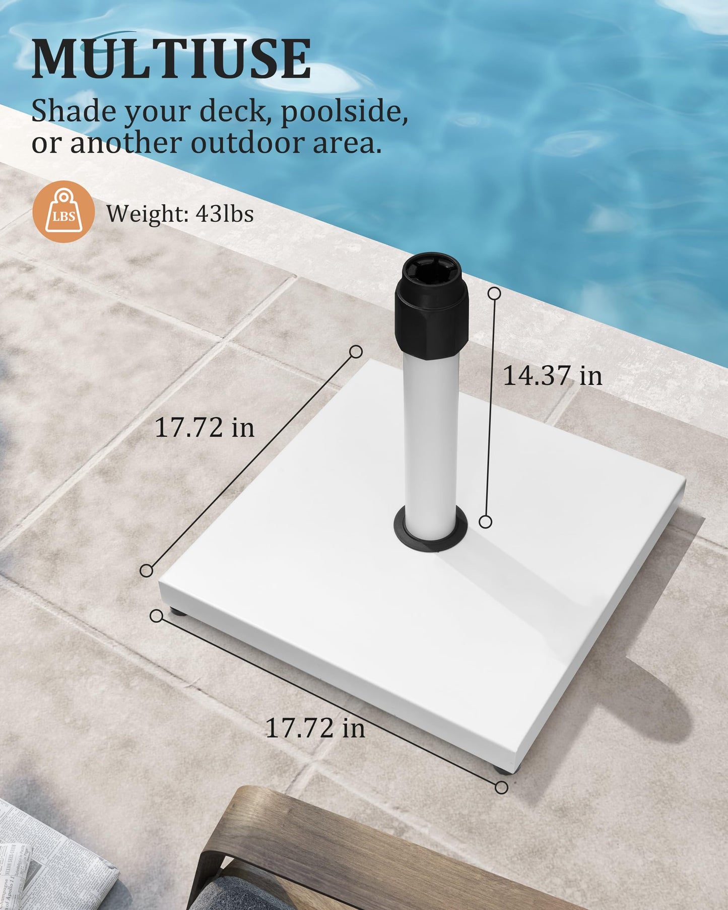 45lbs Patio Umbrella Base - Heavy Duty Outdoor Patio Market Umbrella Stand for Deck, Poolside, Balcony, Wind-Resistant Design, Grey