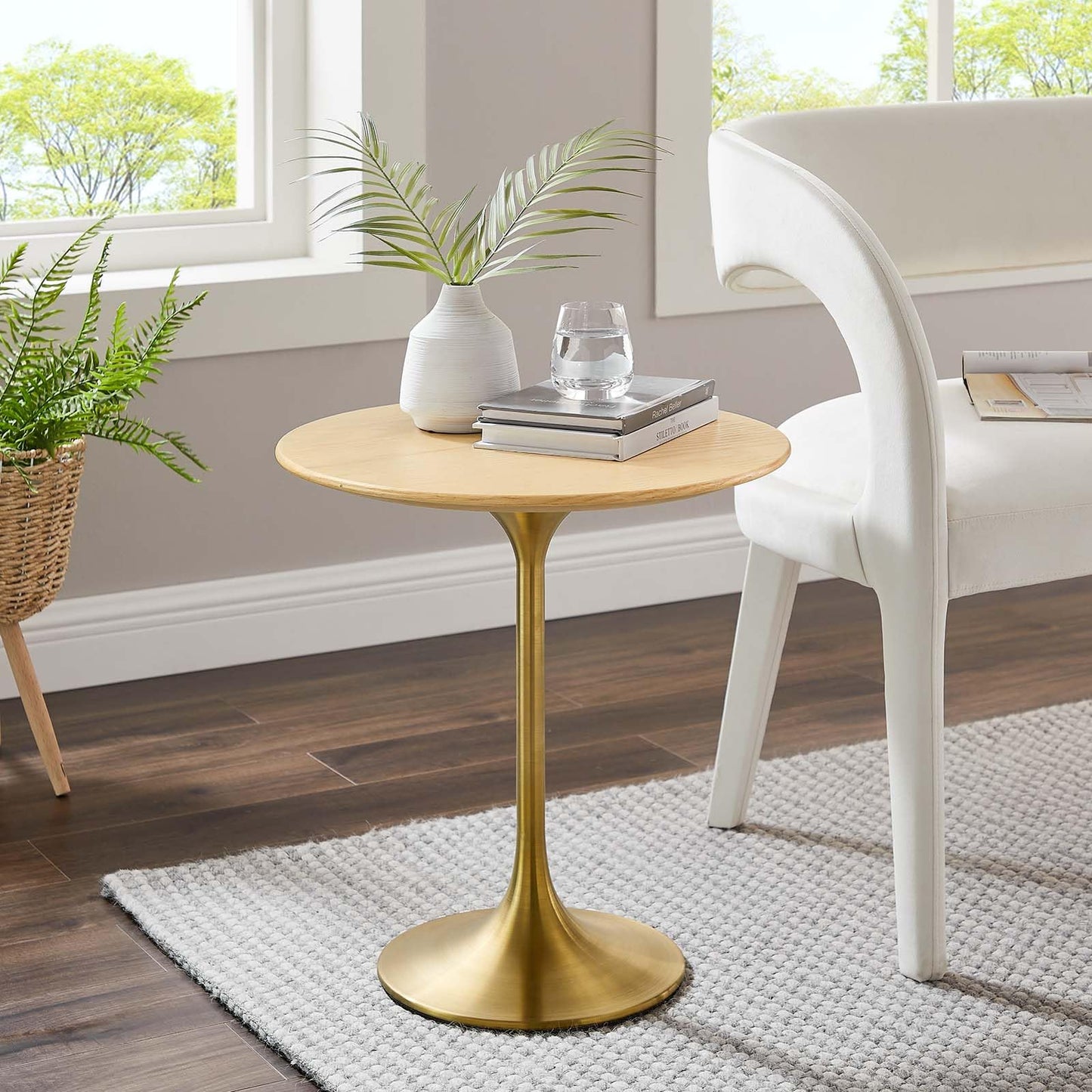 Modway Lippa Round 20" Wood Grain Mid-Century Modern Side Table, Black Cherry