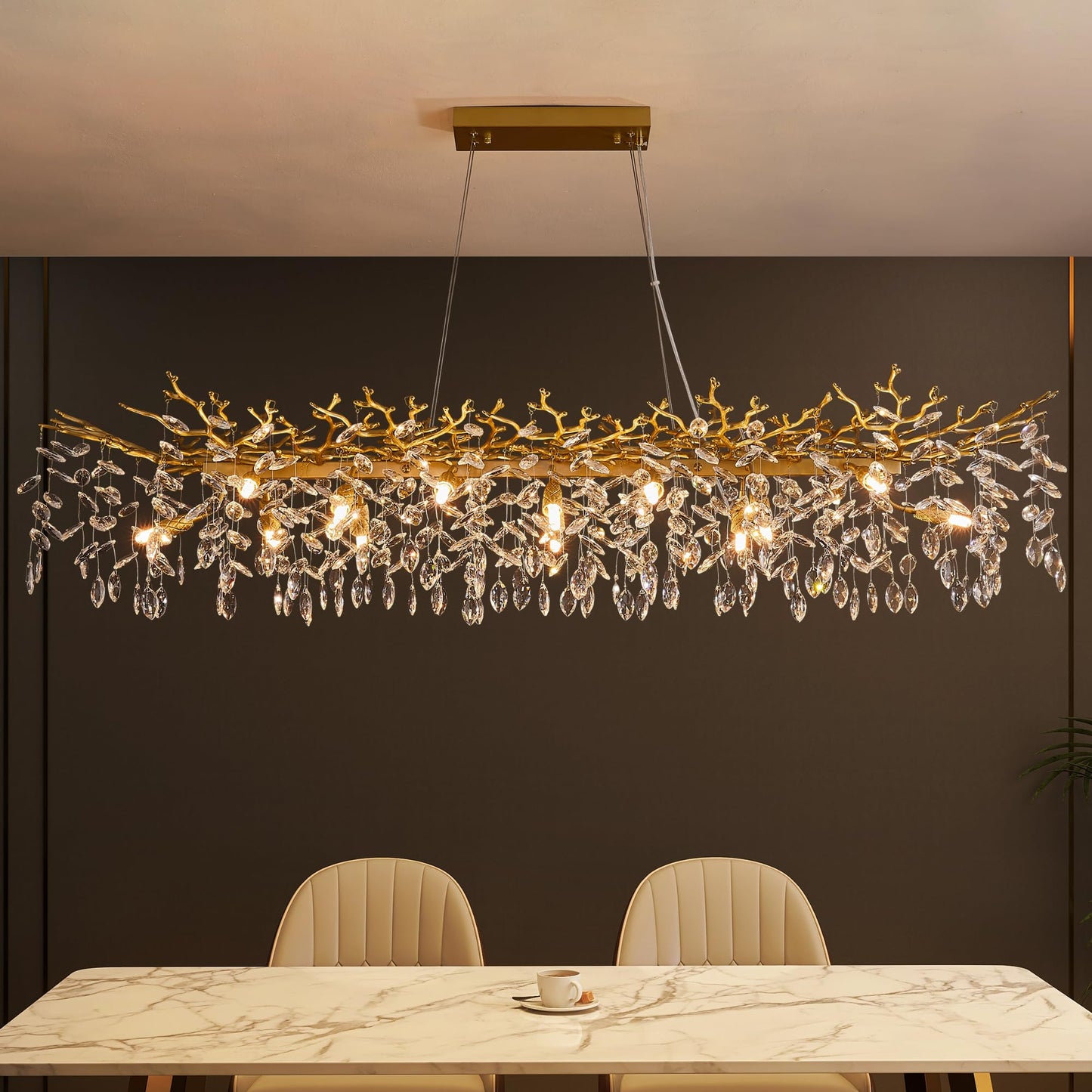 Modern Tree Branch Crystal Chandelier Luxury Silver Crystal Pendant Lighting 18" Contemporary 6-Light Chandeliers for Dining Room Kitchen Bedroom Living Room